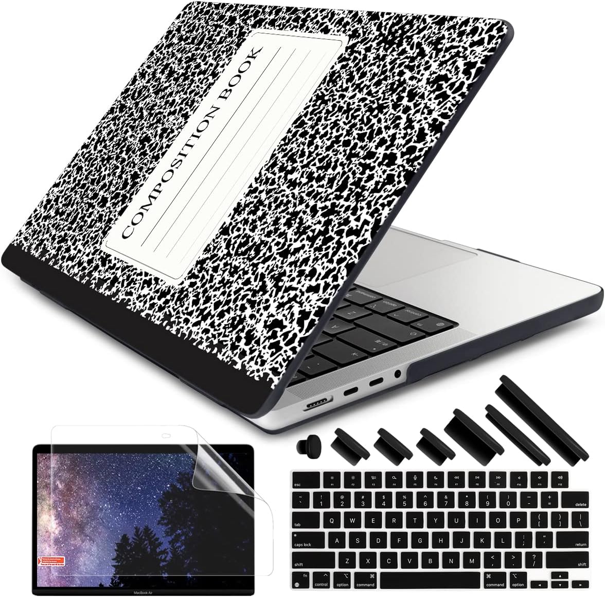 DONGKE for M4 MacBook Pro 16 Inch Case 2024 2023 2021 A3403 A3186 M3 A2991 M2 A2780 M1 A2485 Pro/Max Chip, Plastic Hard Shell Case & Keyboard Cover for Mac Pro 16 with Touch ID, Composition Book