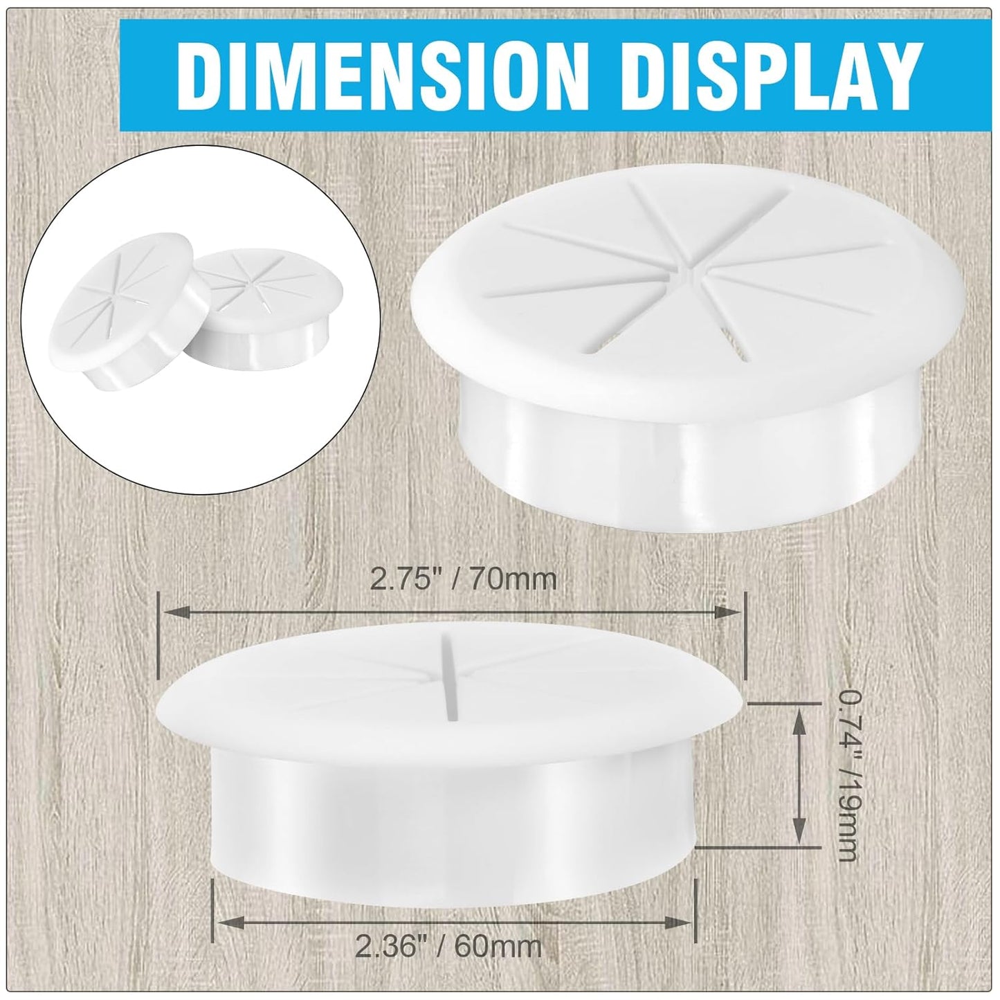 2-3/8" White Desk Grommet, JTemgle Flexible Cable Grommet Rubber Cable Hole Cover Wire Organizer Caps Desktop Cord Management for Home Office TV Stands Tabletops, 2 Pieces