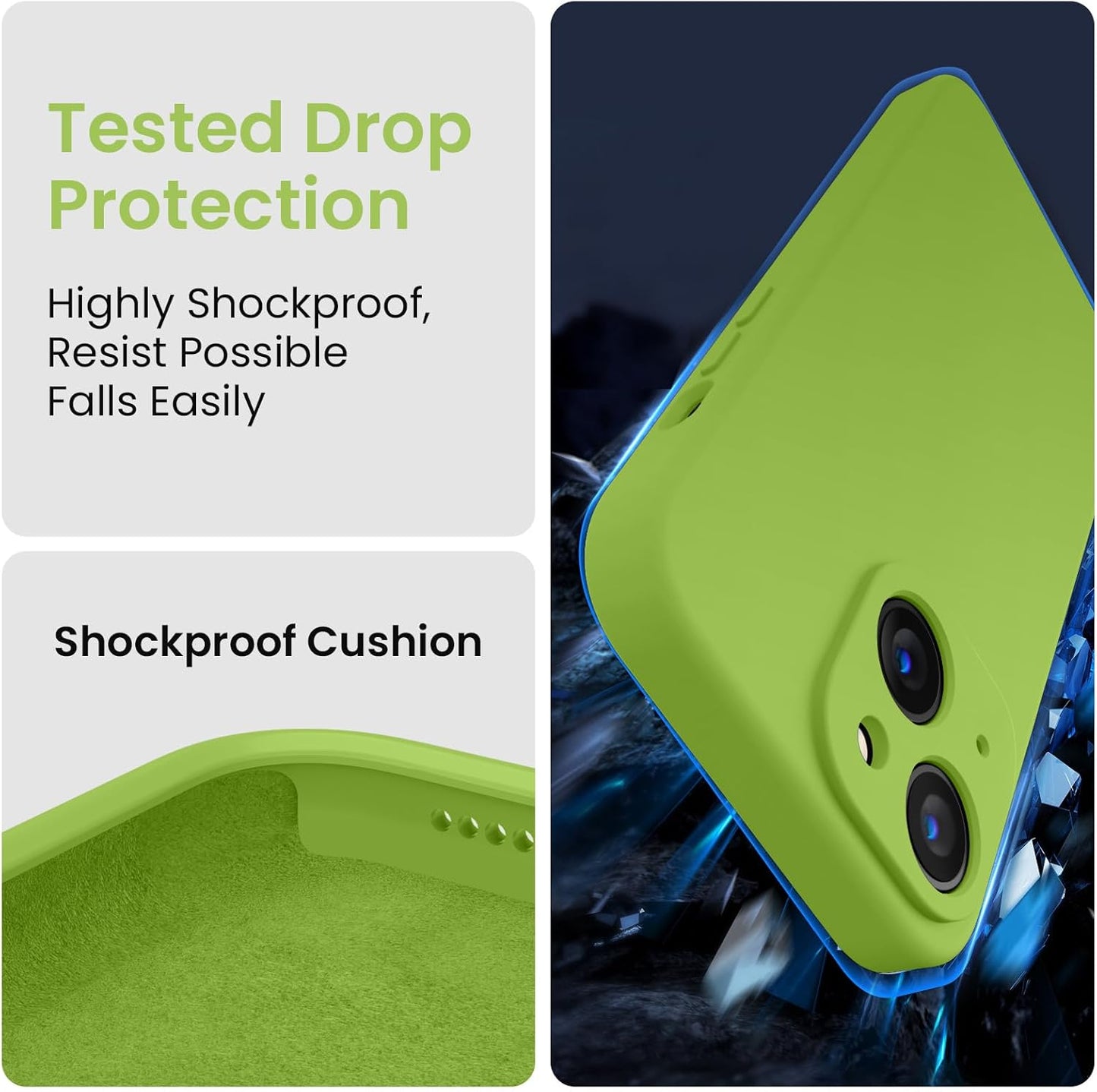 FireNova Designed for iPhone 15 Case, Silicone Upgraded [Camera Protection] Phone Case with [2 Screen Protectors], Soft Anti-Scratch Microfiber Lining Inside, 6.1 inch, Sprout Green