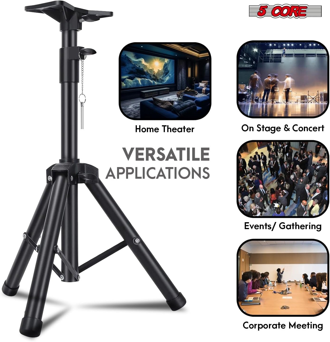 5Core Speaker Stand Tripod Floor Adjustable 24-36 Inch Short DJ Studio Monitor Stands