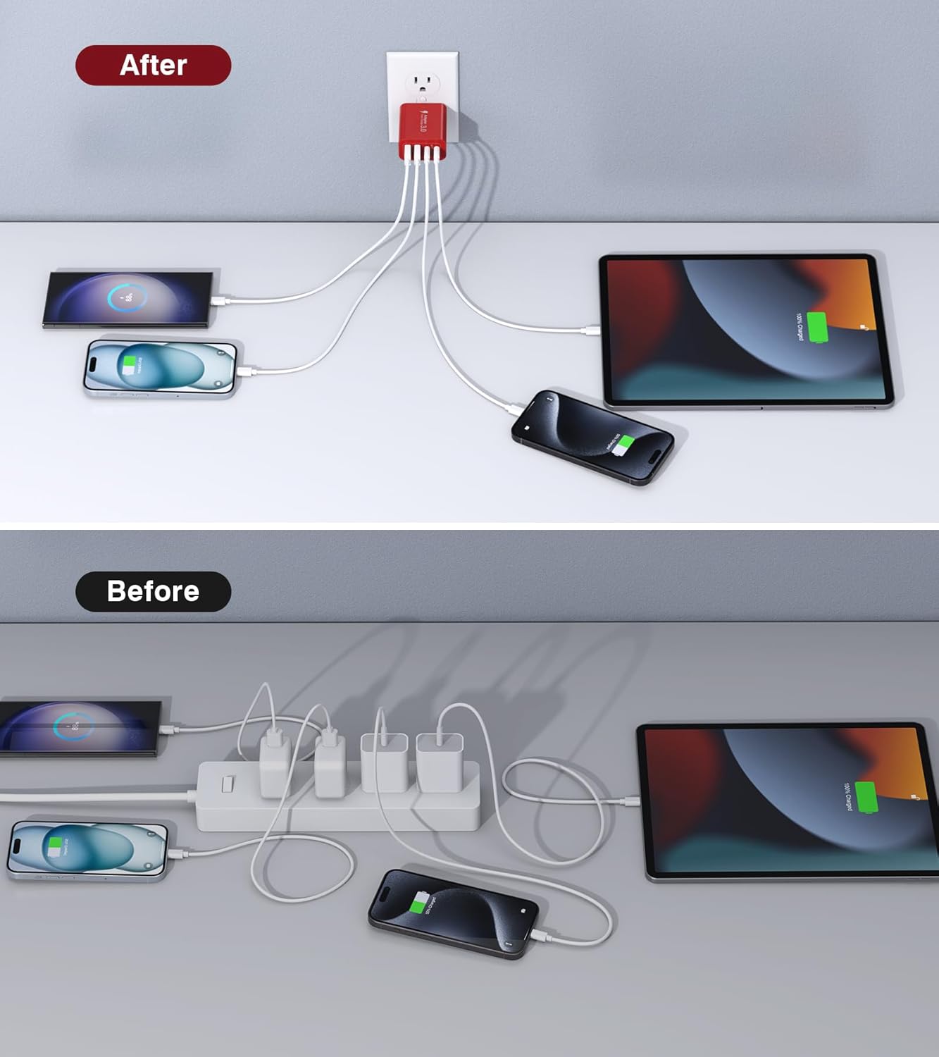 40W USB C Wall Charger, 2-Pack Super Fast Charging Block PD+QC 4 Port Charger Cube for iPhone 16,iPad Pro/Mini/Air, iPod Nano, iPod Touch, Switch, Smart Phone, Smartwatches and Tablet(Red)