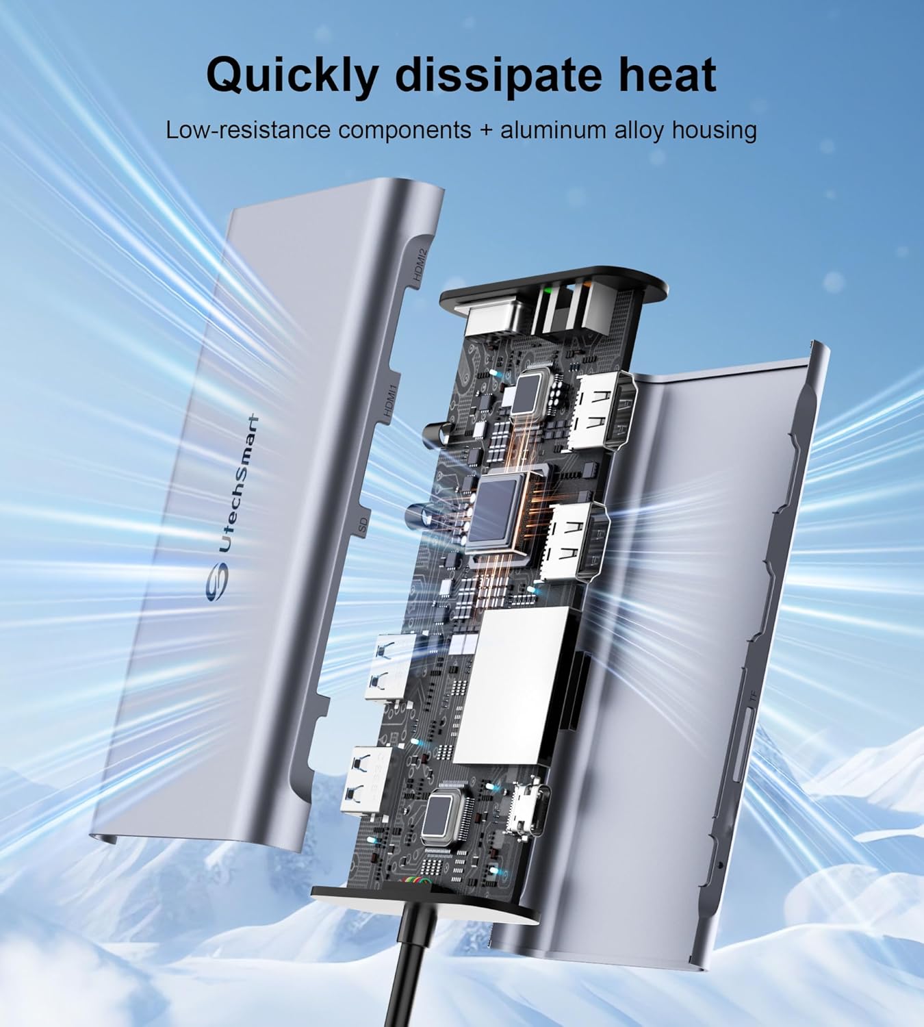 UtechSmart USB Docking Station, 11 IN 1 USB C Dock Triple Display, USB 3.0 Laptop Docking Station with Dual HDMI, VGA, PD, Ethernet, SD/TF, USB 3.0, Mic/Audio, Compatible for MacBook M1 Dell HP Lenovo