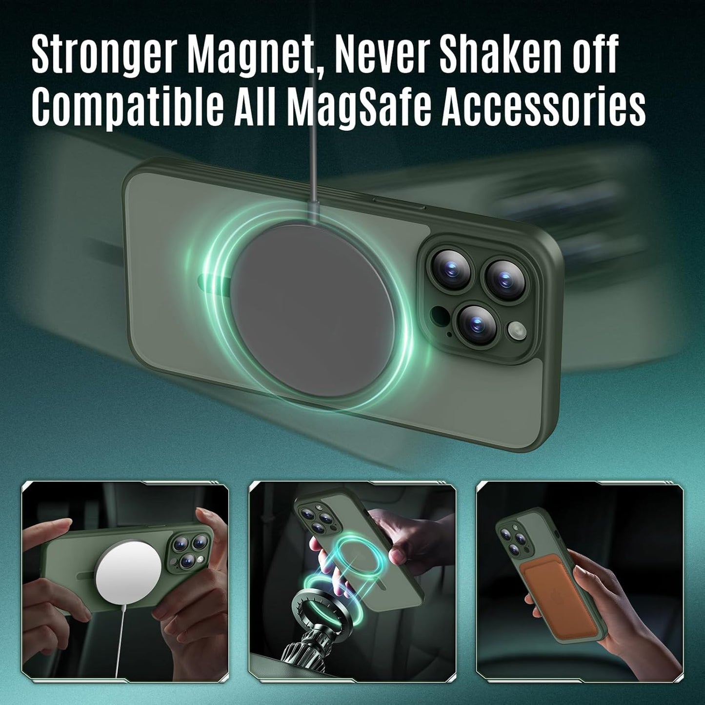 Designed for iPhone 12 Pro Case, Compatible with MagSafe, with Privacy Screen Protectors X2, [Camera Protection] [15FT Military Drop Protection] Shockproof Phone Case, 6.1", Alpine Green