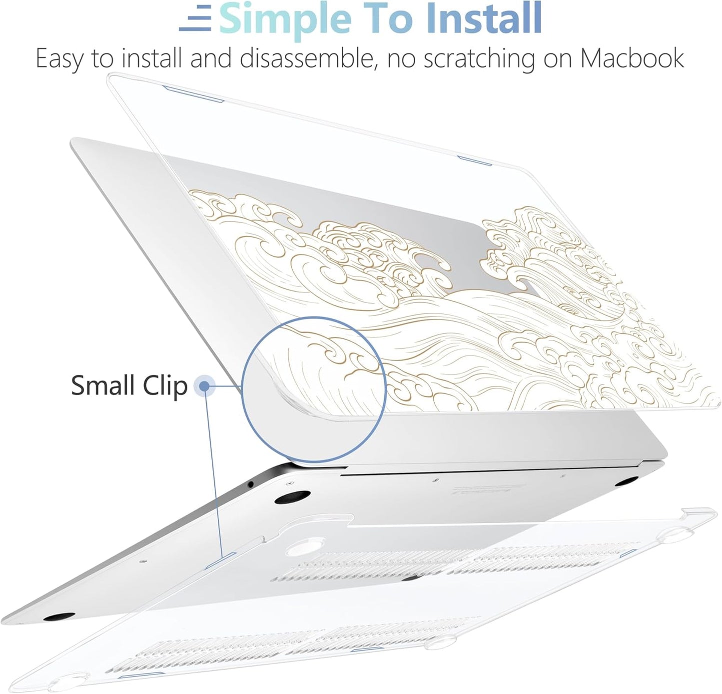 MEEgoodo for MacBook Air 13.3 inch Case 2021 2020 2019 2018 A2337 M1 A2179 A1932, Laptop Shell with Keyboard Webcam Cover & Trackpad Film & Type C Adapter for MacBook Air M1, Hand Drawn Wave