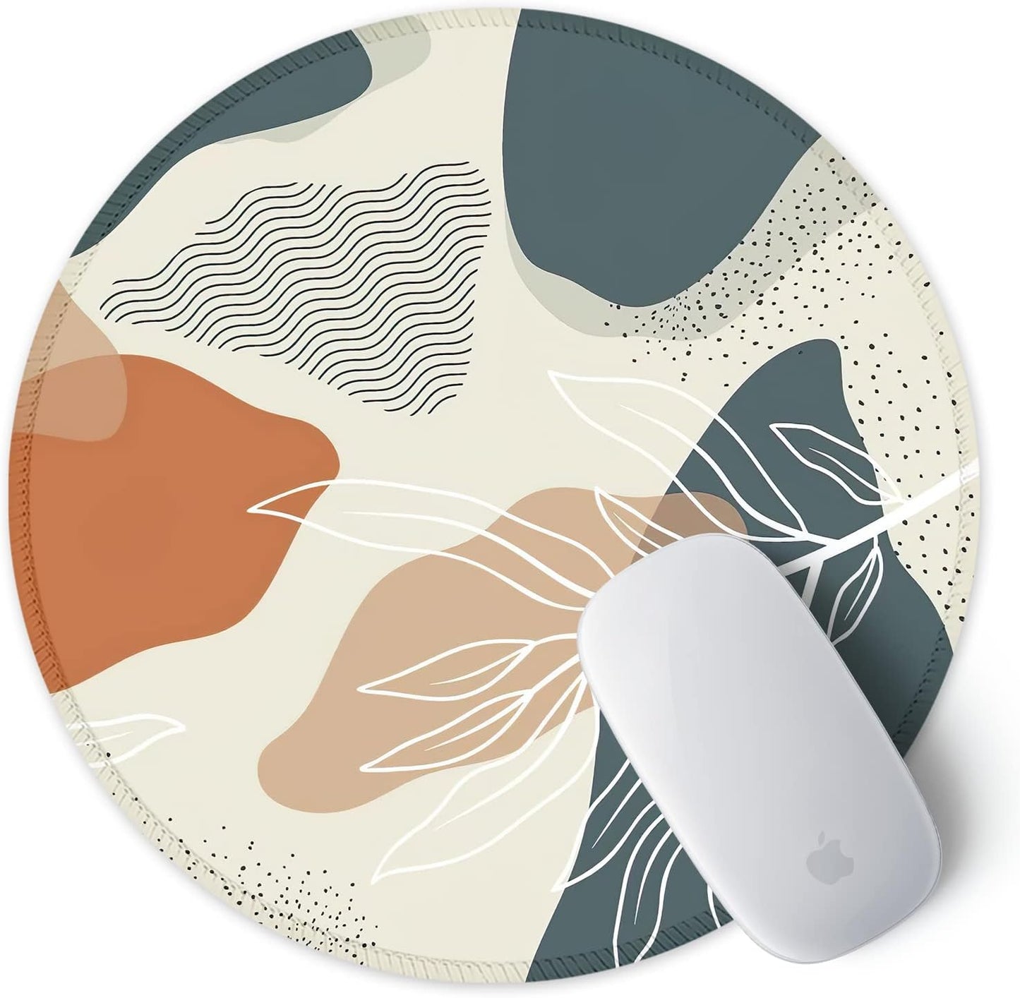 ITNRSIIET Round Mouse Pad with Stitched Edge Premium-Textured Waterproof Non-Slip Rubber Base Desktop Protection Mat Diameter 8.7 inches, Abstract Leaf