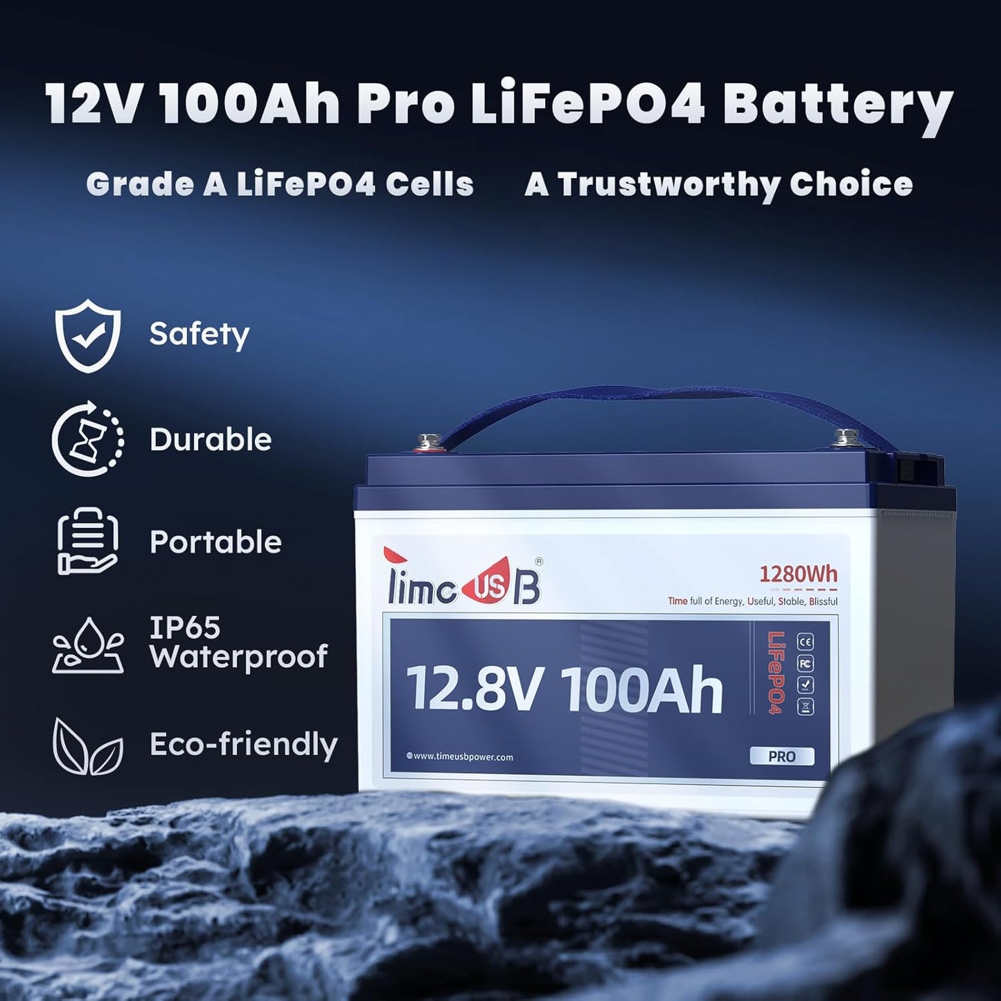 12V 100Ah Pro LiFePO4 Battery 2 Packs, Grade A Battery Cells, Group 31 Deep Cycle Lithium Battery, 100A BMS,10-Year Lifetime, Suitable for RV, Solar Home System and Off-grid Application