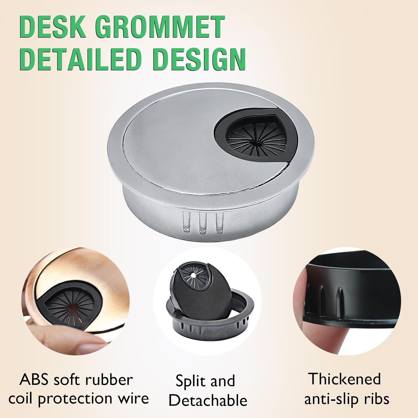 2 Pcs Desk Grommet 2" / 50 mm, Desk Cord Hole Cover, Cable Grommet Metal Zinc Alloy Materilal, Desk Hole Grommet for Home & Office Pc, Detachable Cable Cord Organizer-Copper Red