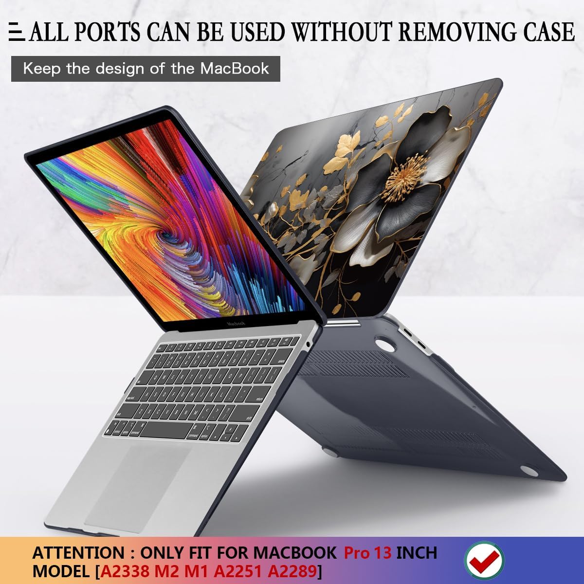 CISSOOK Compatible with MacBook Pro 13 inch Case M2 2025-2020 A2338 M1 A2251 A2289 Model with Touch Bar, Plastic Flower Hard Shell &Keyboard Cover&Screen Protector, Abstract Oil Painting