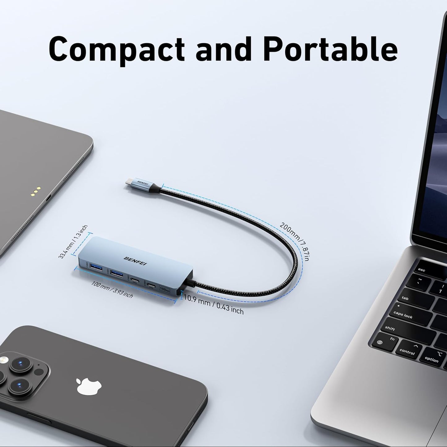 BENFEI USB C Hub 10Gbps, 4 Ports USB 3.2 Adapter with 2*USB-C and 2*USB-A 3.2 Ports Compatible for MacBook Pro/Air M2 M1, iPad, Dell, HP, Samsung(Not Support Monitor)