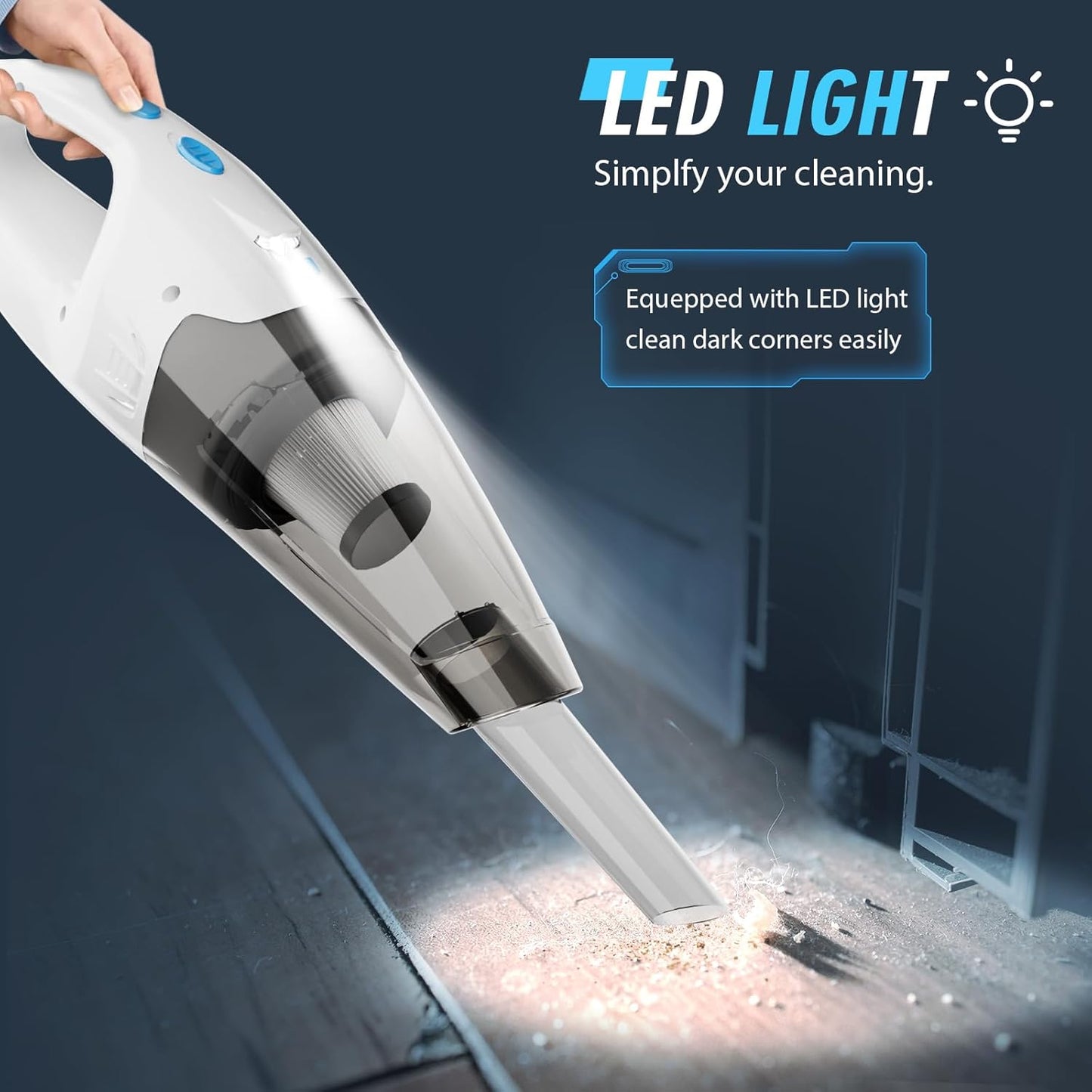 Handheld Vacuum Cordless, Hand Vacuum Cordless Rechargeable with LED Light/Multi Accessories,1.6lbs Car Portable Vacuum Cleaner for Pet Hair, Home, Car, Office