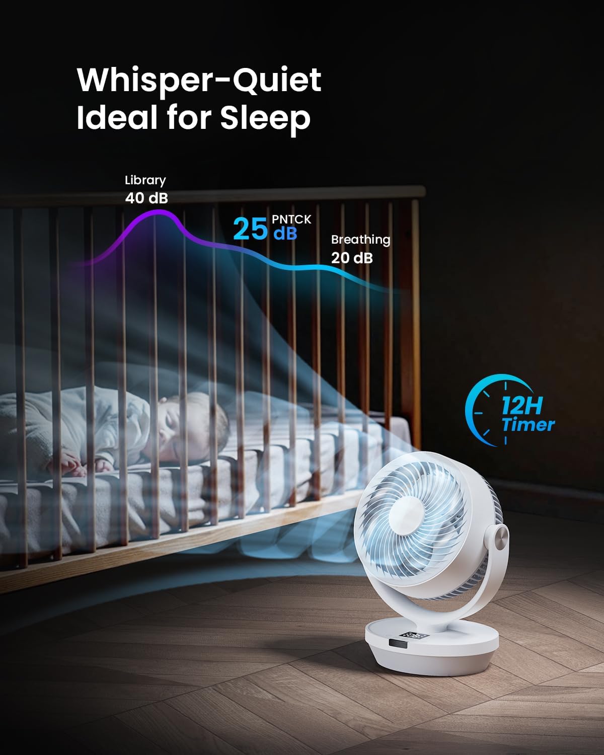 Fan for Bedroom, 13" Air Circulator Fans with Remote, 120°Vertical Manual +90°Oscillating Desk fan, 60ft Powerful Airflow, Portable Fan With 4 Speeds, 4 Modes, 12H Timer, 25dB Quiet Smallfan (White)