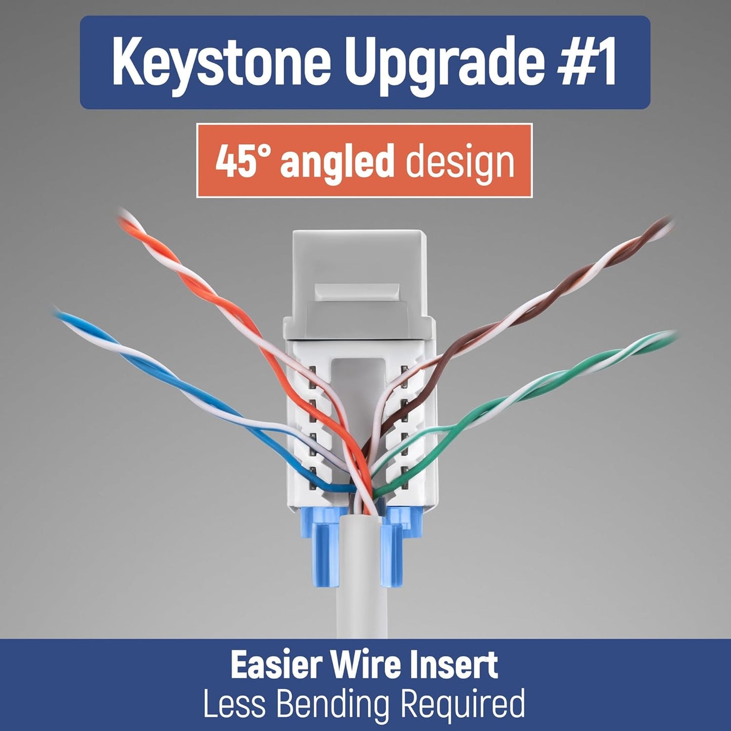 Everest 45° Angled RJ45 Cat5e Keystone Jacks 10-Pack in Gray - Slim Profile Female RJ45 Connectors - Cat 5e Keystone Jack - Compatible with 45° Angled Speed Termination Tool - 45Term (B0BL3GS7ZY)