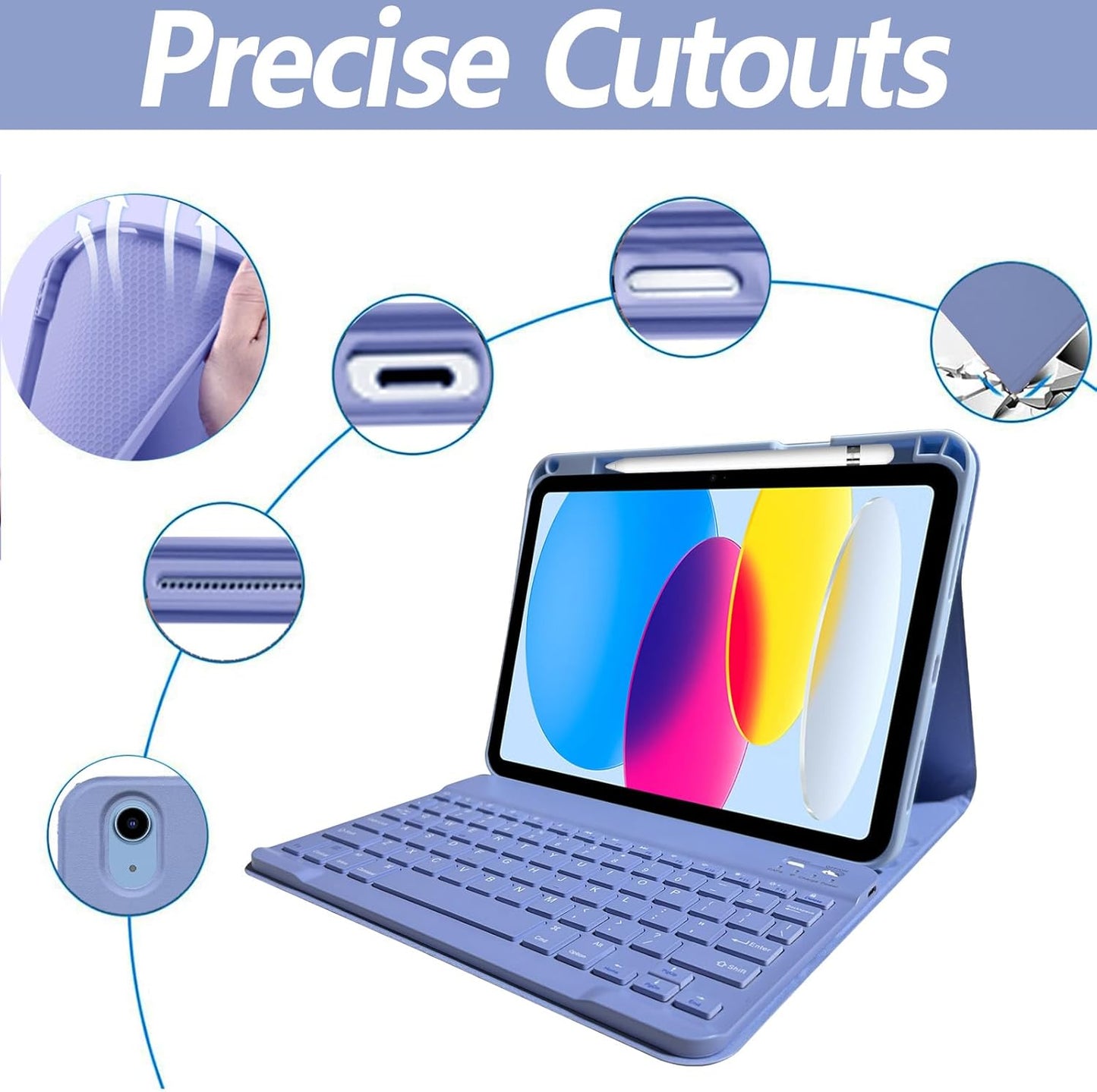 Keyboard Case for iPad 11th 10th Generation - iPad 10th Generation Case with Detachable Wireless Keyboard - Smart Folio Cover with Pencil Holder for 11-inch A16 2025 10.9-inch 2022, Purple