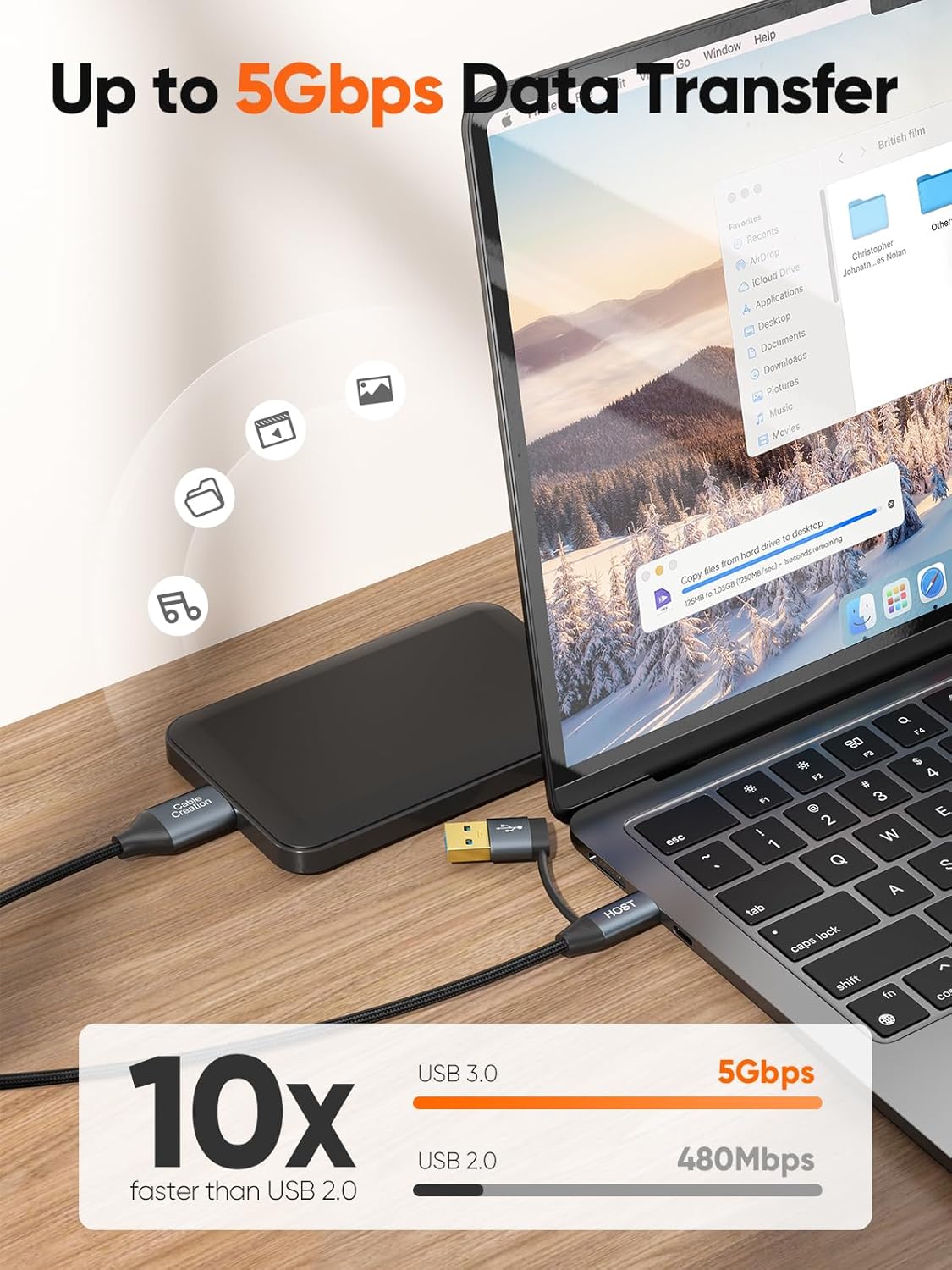 CableCreation USB C Hard Drive Cable 1FT, 5Gbps USB A/C to Micro B, Compatible With iPhone 15 Plus/15 Pro Max, WD, External Hard Drive, and Camera, Grey