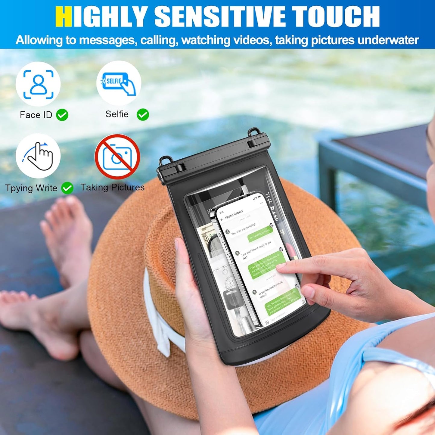 2L Waterproof Phone Pouch for iPhone 16 15 14 11 Pro Max & Galaxy S24 S21 - Floating Large Capacity Dry Bag Stores Sunscreen, Sunglasses - Oversized Waterproof Bag for Beach, Swimming, Kayaking