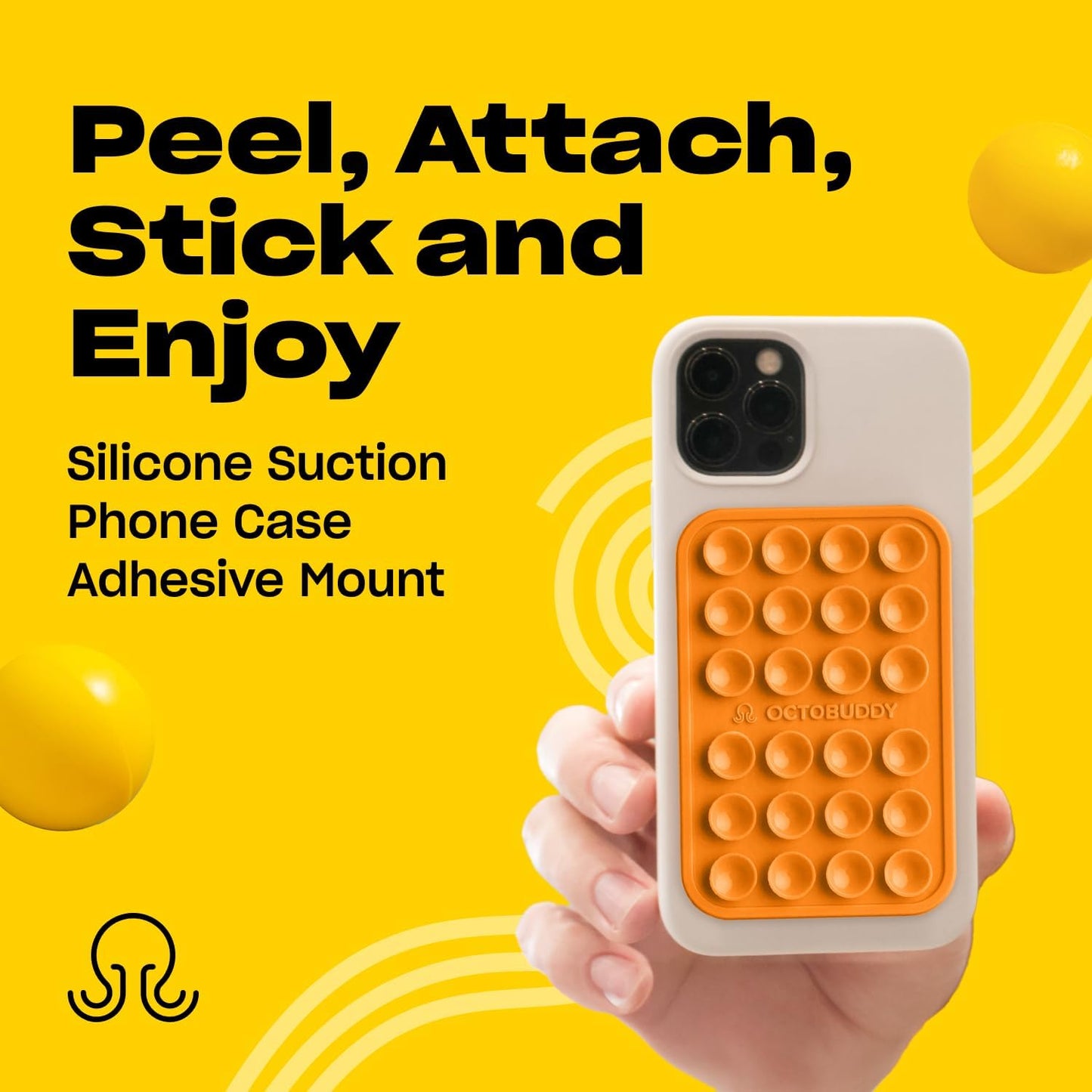 Classic MAX - Silicone Suction Phone Case Adhesive Mount - Hands-Free, Strong Grip Holder for Selfies and Videos - iPhone and Android Compatible - 2.6″ x 3.9″, Marigold