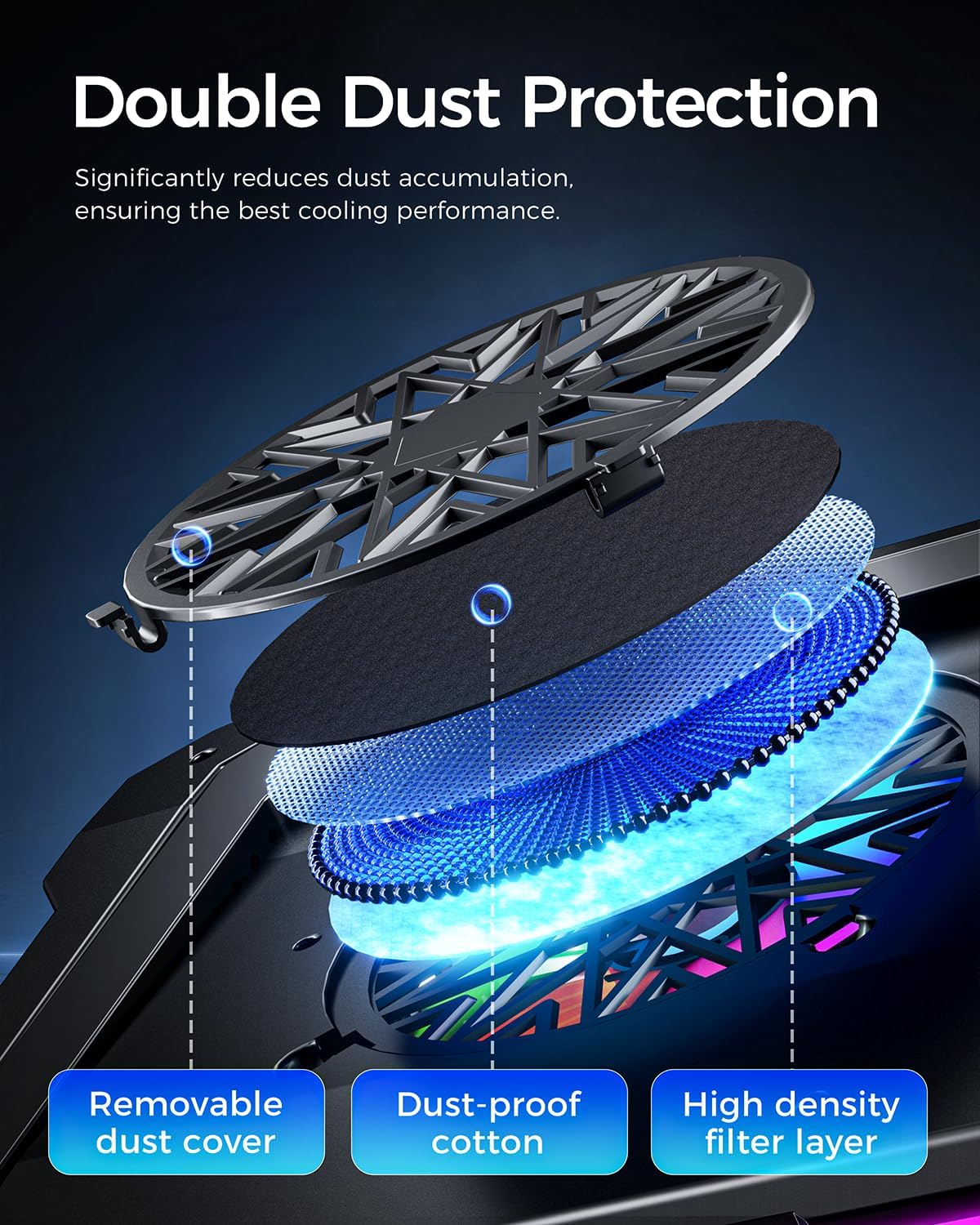 KeiBn Gaming Laptop Cooling Pad, Laptop Fan Cooling Pad with 5.5inch RGB External Fan, Rapid Cooling Laptop 15.6-19.3inch, 8 Height Stands, 2 USB Ports, Phone Holder-K1 5V RGB