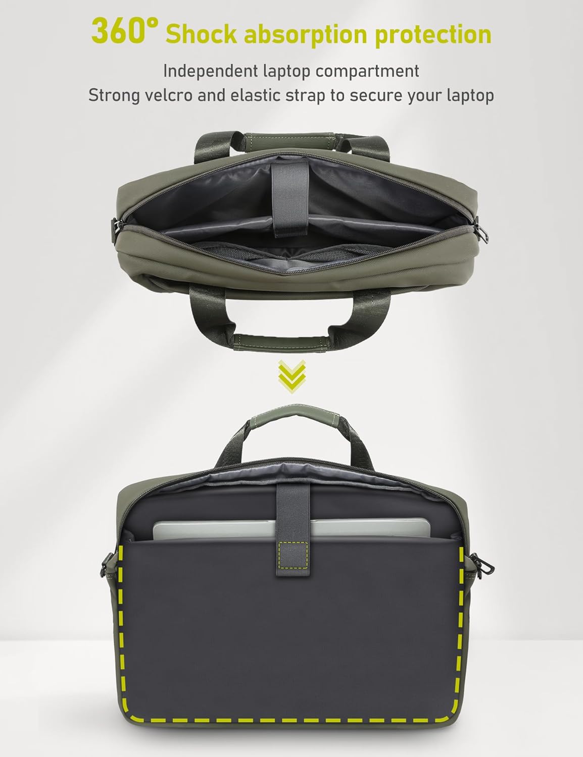 15-16 Inch Laptop Shoulder Bag Business Briefcase Water Resistant Computer Messenger Bags Compatible with MacBook Pro 16, MacBook Air 15 M4, HP, Dell, ASUS Notebook, Green