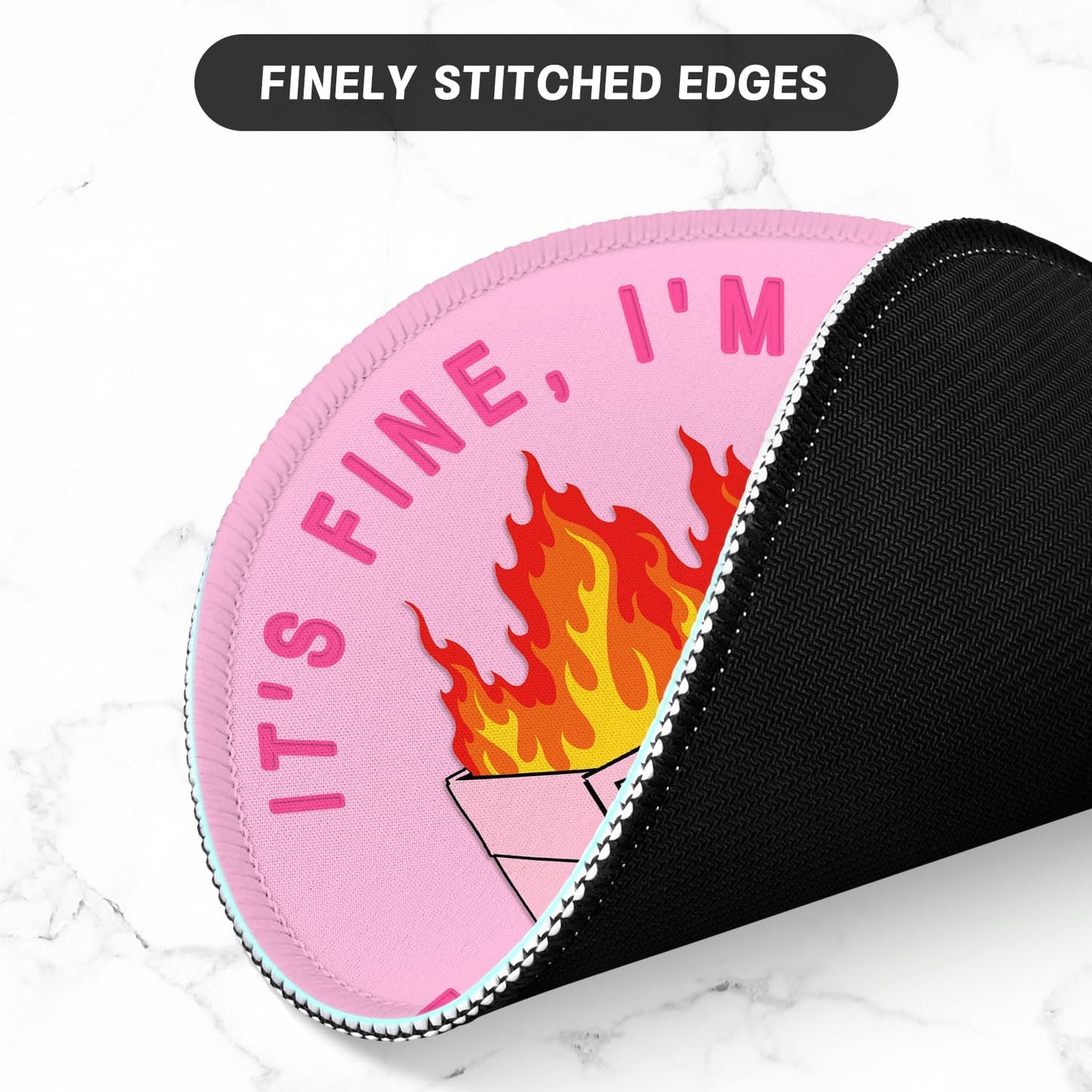 ITNRSIIET Round Mouse Pad with Stitched Edge Premium-Textured Waterproof Non-Slip Rubber Base Desktop Protection Mat Diameter 8.7 inches, Pink Cute Dumpster