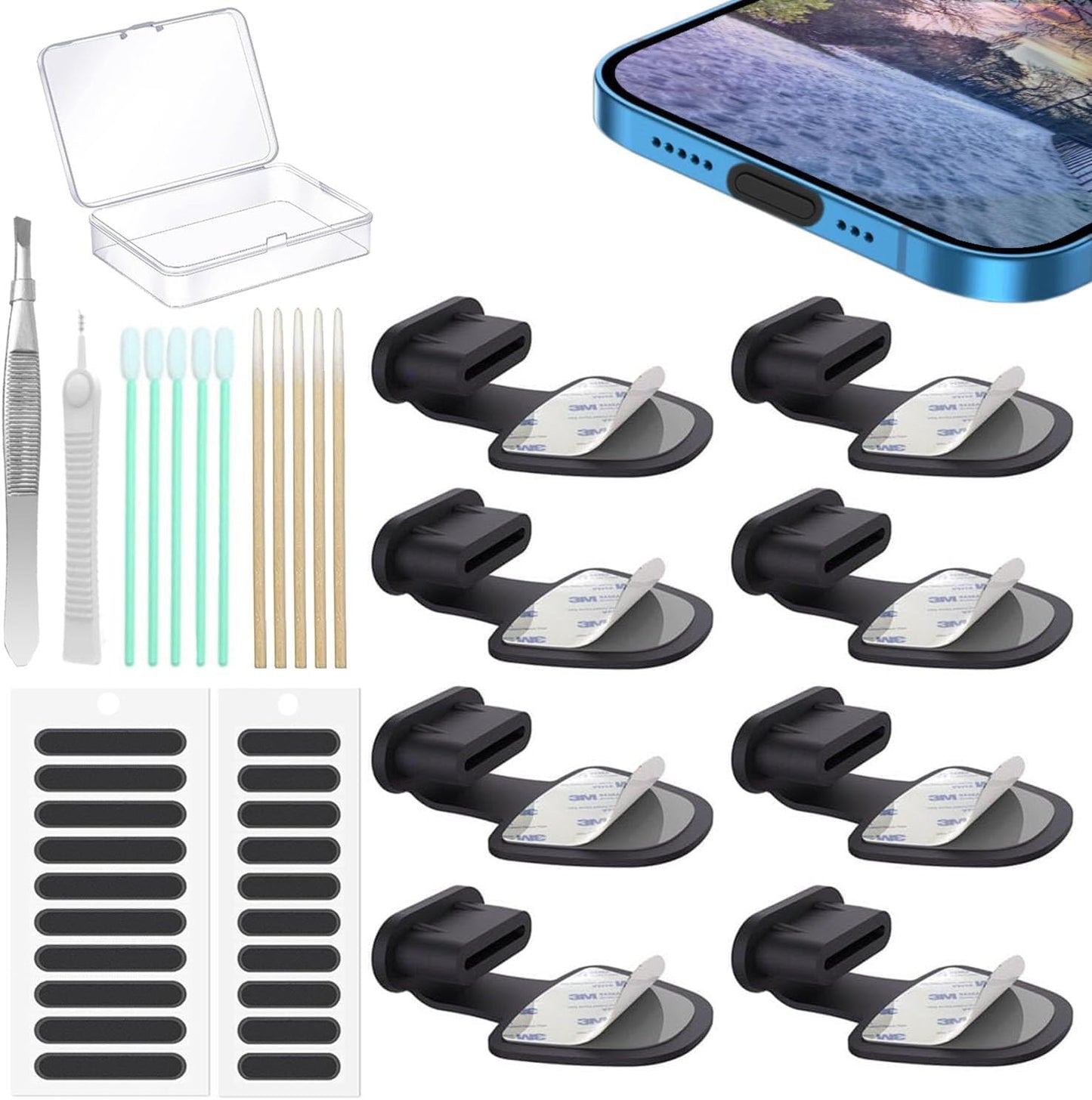 8PCS USB Type C Anti Dust Plugs Cover, C-Type Port Dust Plug, USB C Dust Cover, Anti-Lost USB C Charging Port Dust Covers Protectors for 15 16 17 Plus Pro Max, Samsung, with Speaker Mesh Cover