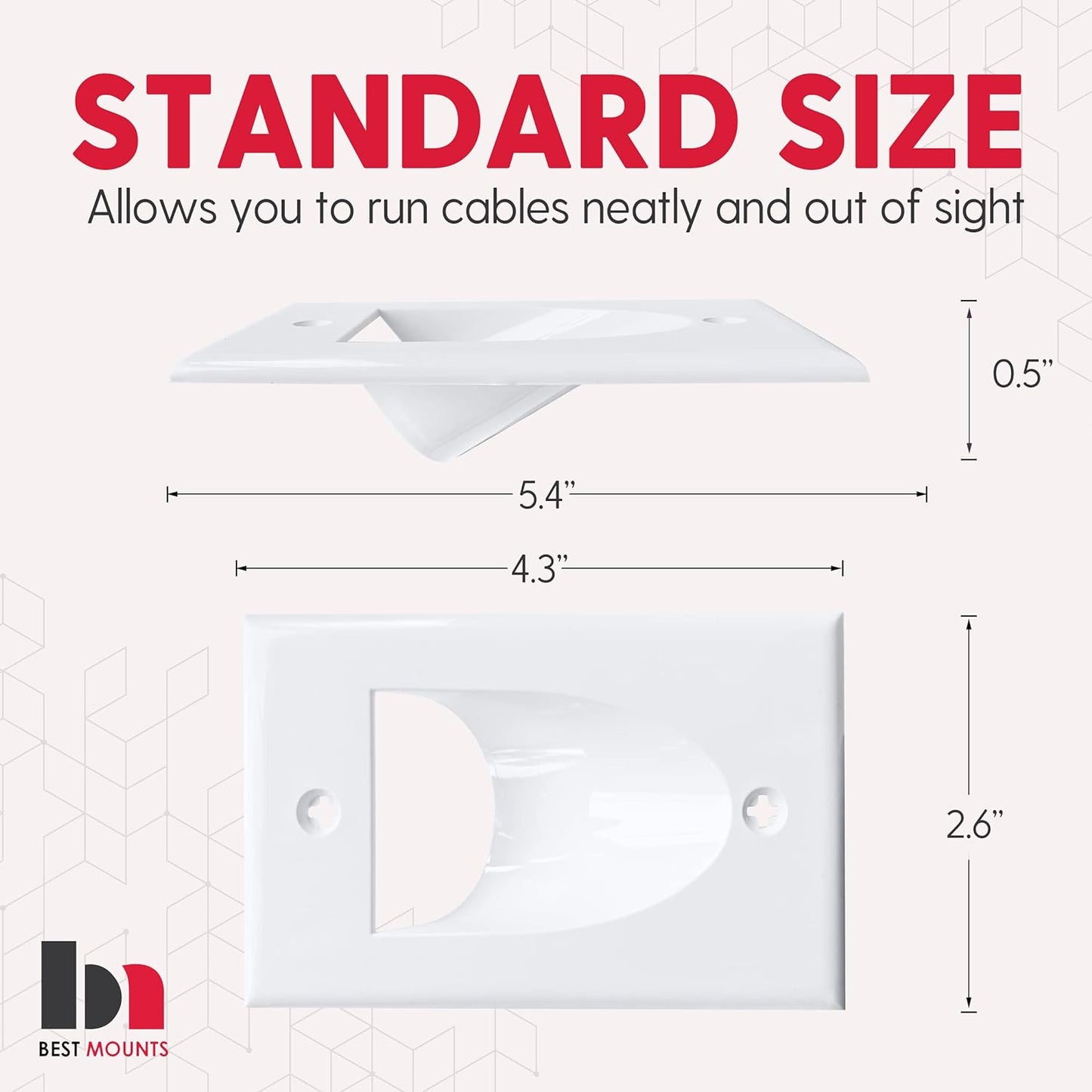BestMounts - 4 Pack Inner Nose Behind Wall Cable Management TV Cord Hider for Wall Mounted TV - Single Gang Low Voltage Recessed Wall Plates Cable Pass Through for Wires, HDTV, HDMI (White)