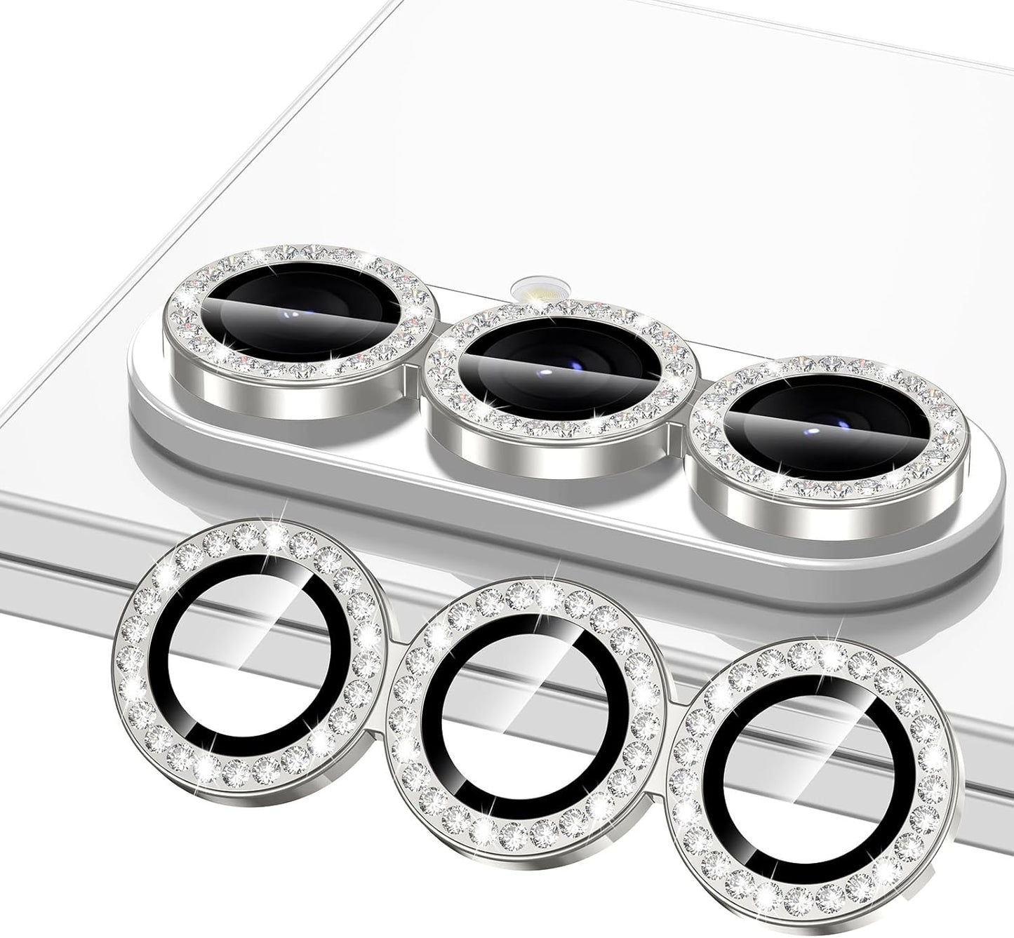 for Samsung Galaxy Z Fold 7 Camera Lens Protector, Individual Metal Ring Tempered Glass Lens Cover, [Strong Adsorption] Scratch Resistant Ultra-Thin HD Clear Lens Cover, 1 Set-Slivery Diamond
