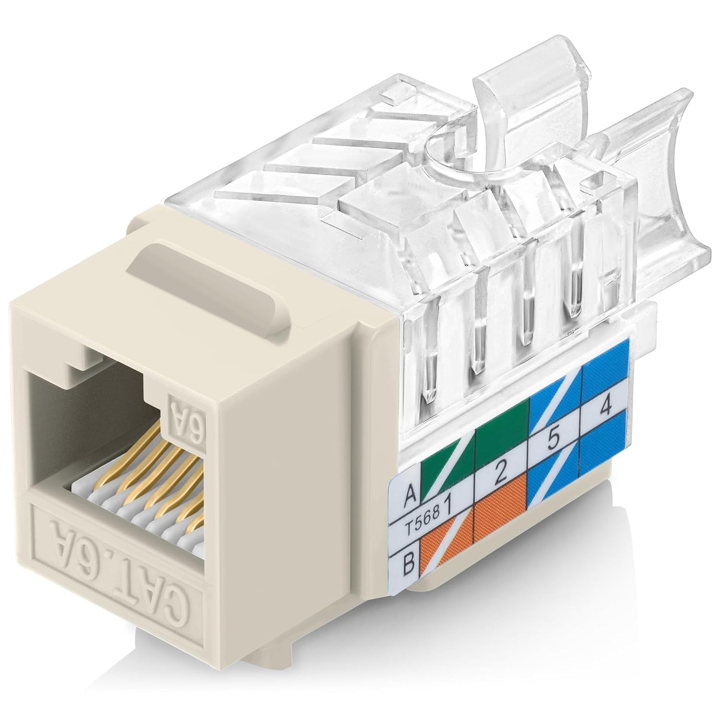 Everest Media Solutions 45° Angled CAT6A Keystone Jack in Ivory - Slim Profile, UTP RJ45 Female Ethernet Connector - Compatible with 45° Angled Speed Termination Tool - 45Term - 10-Pack
