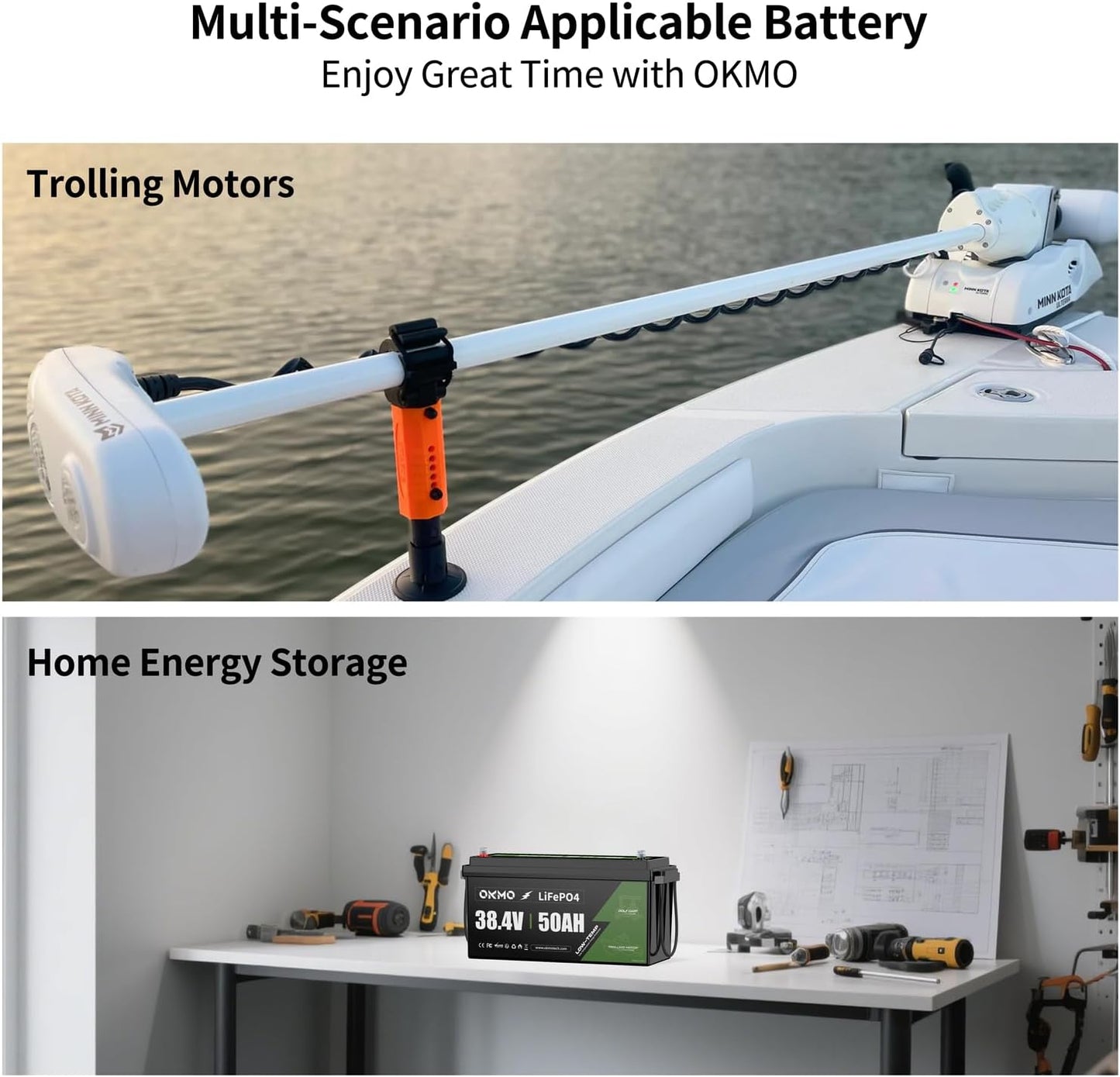 36V 50Ah LiFePO4 Lithium Battery for Trolling Motor Low-Temp Protection Built in 100A BMS Deep Cycle Lithium Battery