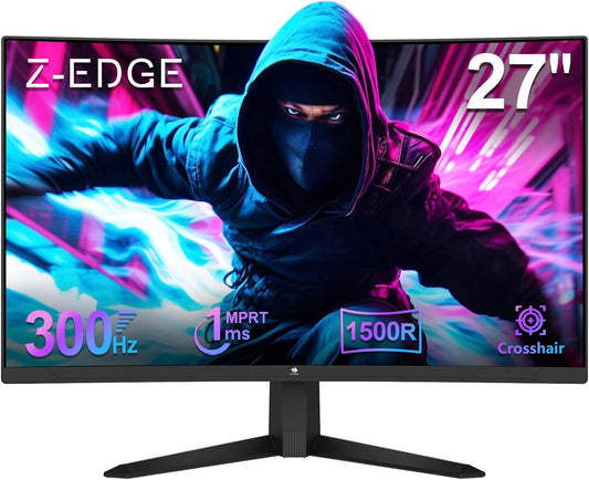Z-Edge 27 inch Curved Gaming Monitor, FHD 1080P 300Hz 280Hz 240Hz Curved Monitor 1500R Computer Monitor, MPRT 1ms Monitor, 16.7M Colors, UG27S 2X DP 1.4 Ports and 2X HDMI 2.0 Ports