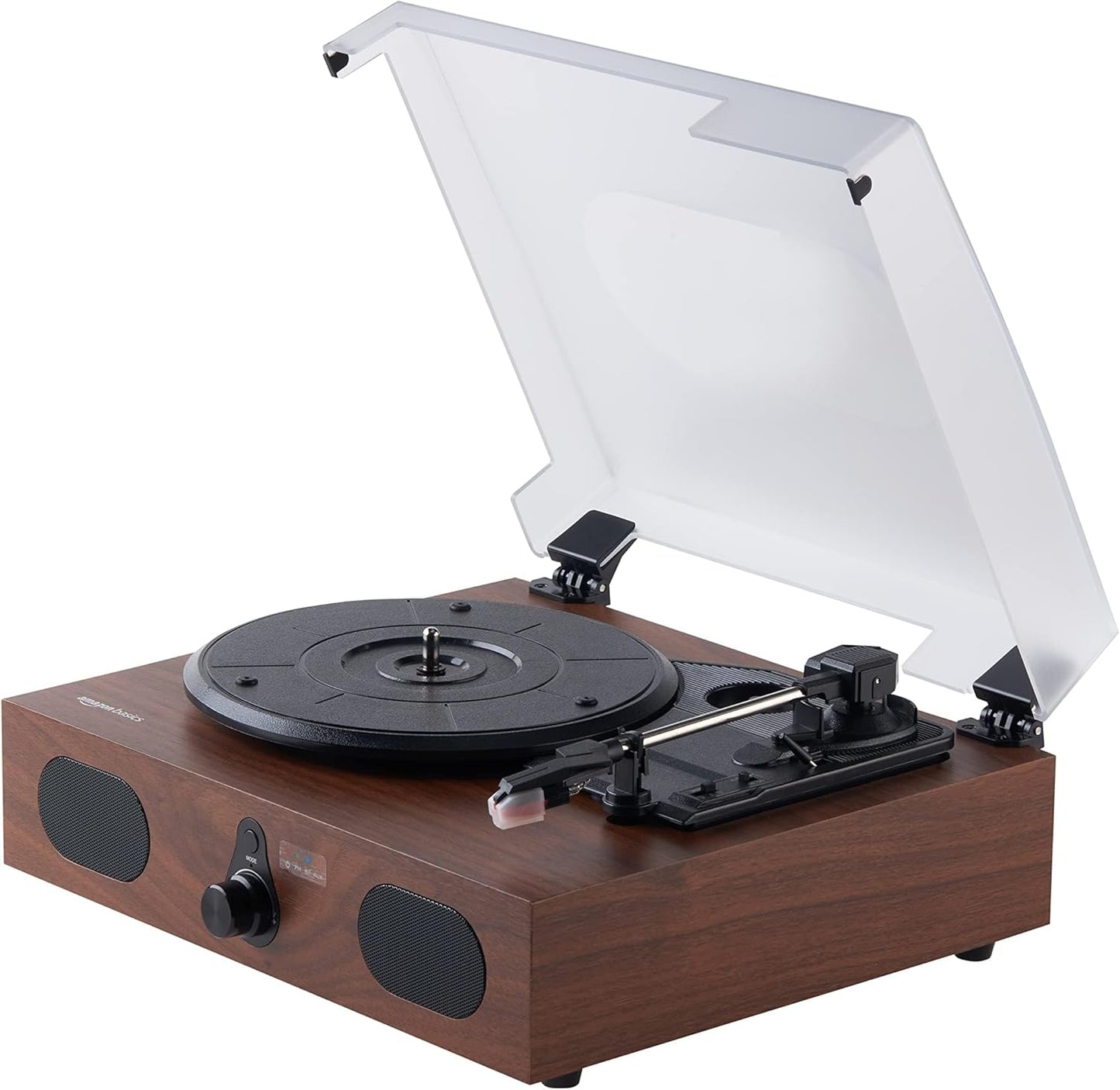 Amazon Basics Desktop Turntable Vinyl Record Player with Bluetooth and Built-in Speakers, 3-Speed, Black