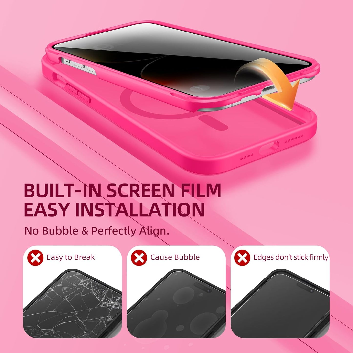 BERFY Magnetic for iPhone 14 Pro Max Case,Compatible with MagSafe,Built-in Privacy Screen Protector and Upgraded Camera Protection,Anti-Spy Full Body Shockproof Phone Case for 14 Pro Max 6.7",Hot Pink