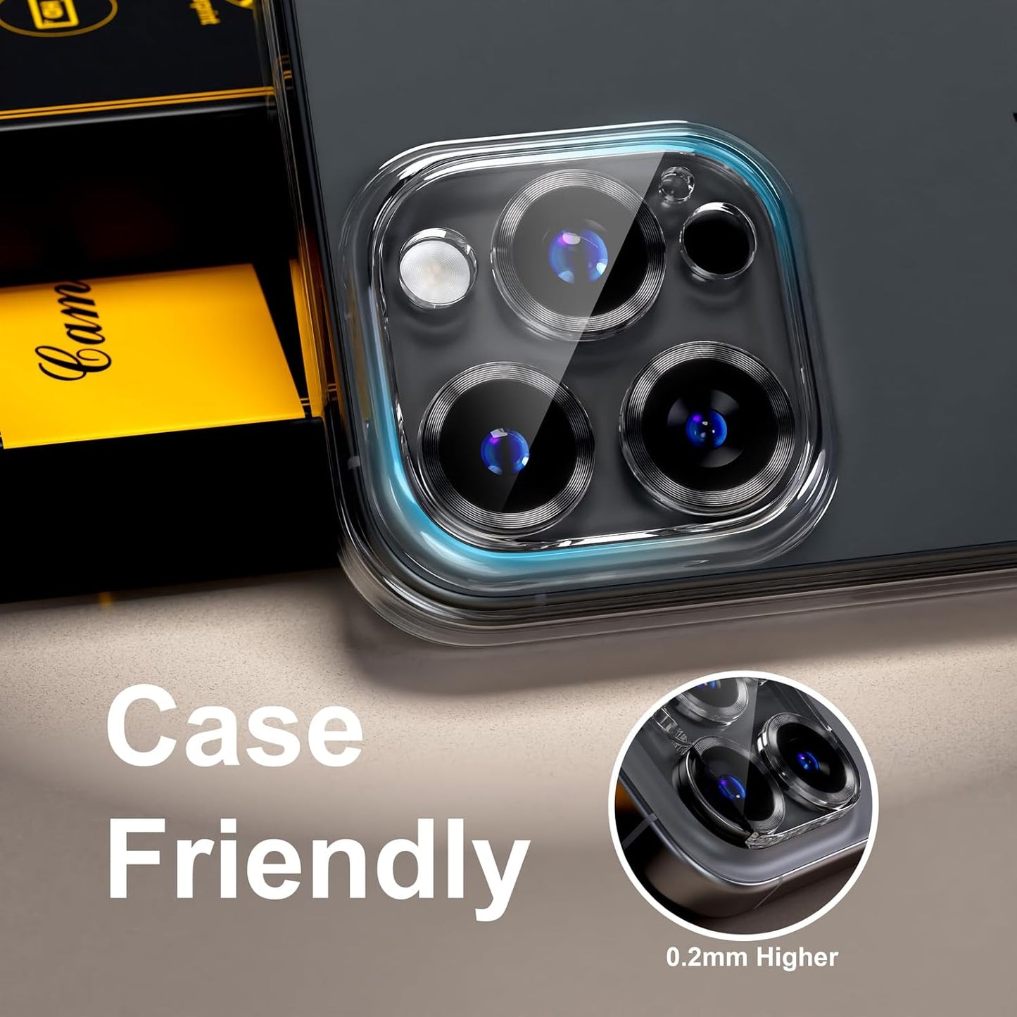 beuxece for 6 Pack iPhone 15 Pro/iPhone 15 Pro Max Camera Lens Protector [Drop Protection] [Case Friendly] [Easy Installation] 9H Tempered Glass Camera Screen Protector Cover, CD Black