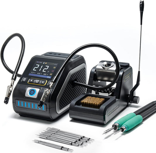 FNIRSI DWS-200 200W Precision Digital Soldering Station Kit, with 3 F210 & 6 F245 Soldering Iron Tips and 2 Helping Hands, Temp Value & Curve Mode, 3 Temperature Storage, Full-Color Display