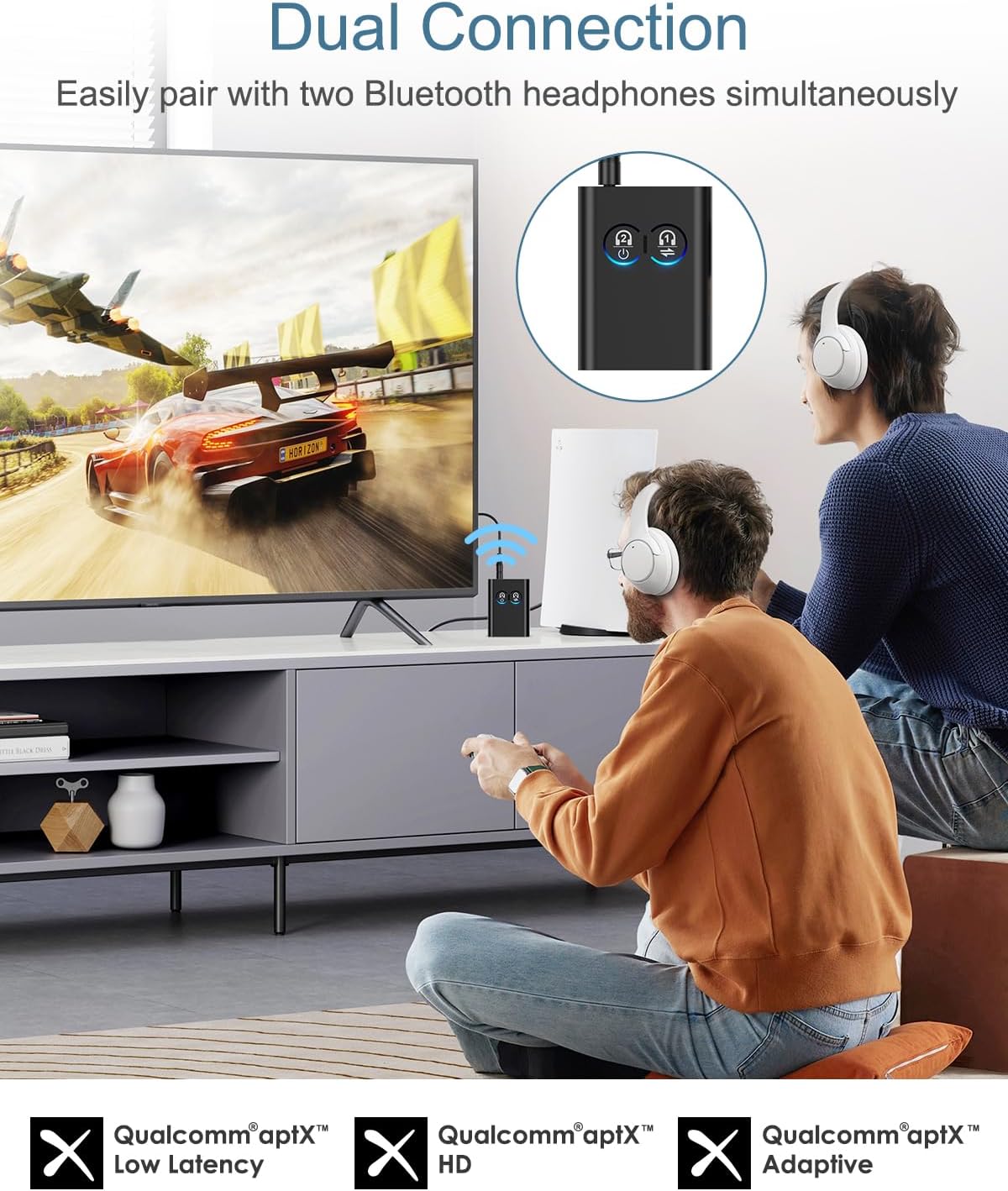 Bluetooth 5.2 Transmitter Receiver, Upgraded 2-in-1 Airplane Wireless Adapter, Dual Link AptX Adaptive/LowLatency/HD Audio, Aux Adapter for Home Stereo, Airplane, Boat, Gym