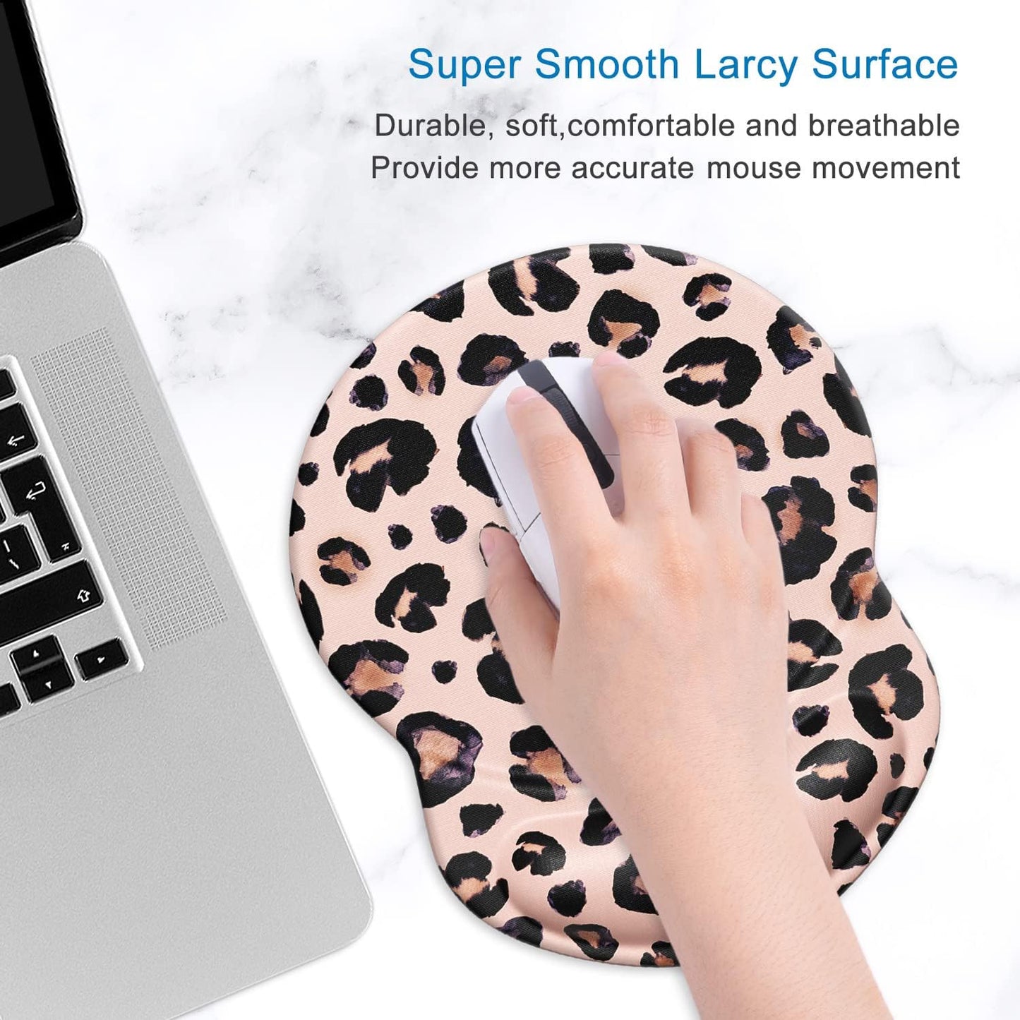 ITNRSIIET Ergonomic Mouse Pad with Gel Wrist Support Small Wrist Rest Smooth Surface Non-Slip PU Base Comfortable Office Supplies Pain Relief, 8.7 x 7.2 inches, Leopard Black Purple