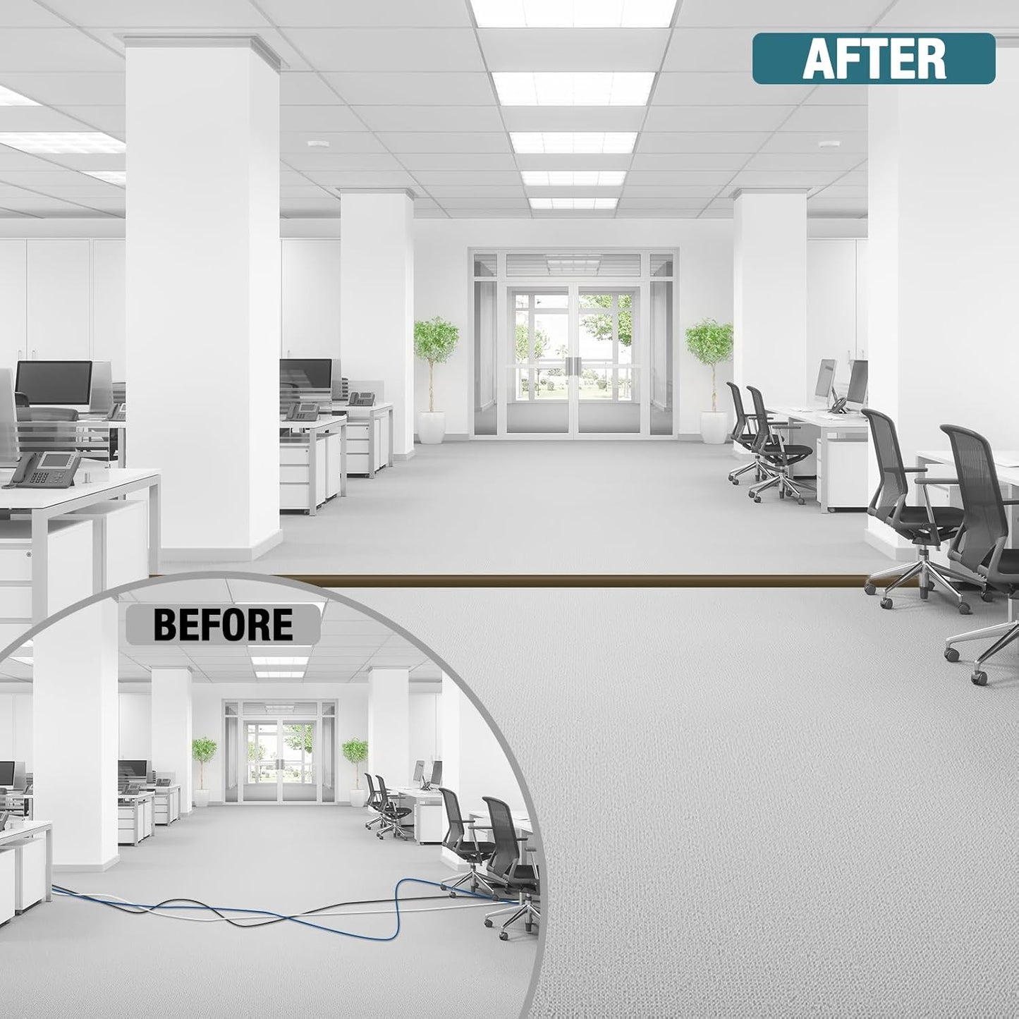 Floor Cord Cover, Cable Protector, 0.63W x 0.31H inches, Wire Cover for Extension Cords, Floor Cable Covers Prevent Cable Trips (Brown, 50-3 Feet)