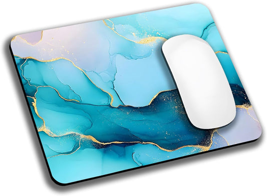 Golden Texture Teal Marble Mouse Pads for Desk, Portable Wireless Computer Mouse pad Small Design with Women, Non-Slip Rubber Base Laptop Mousepad 9.5" x 7.9" Smooth Surface for Office & Travel