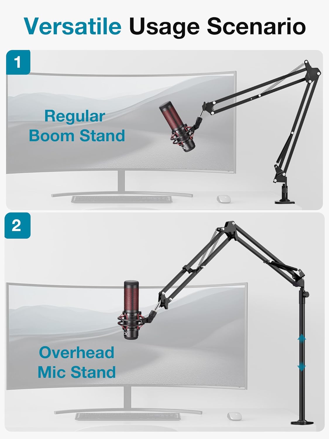 InnoGear Desk Mic Stand, 360° Rotatable Overhead Mic Boom Arm Microphone Stands High Riser for Blue Yeti Snowball HyperX QuadCast SoloCast Fifine Shure SM7B and Other Mics