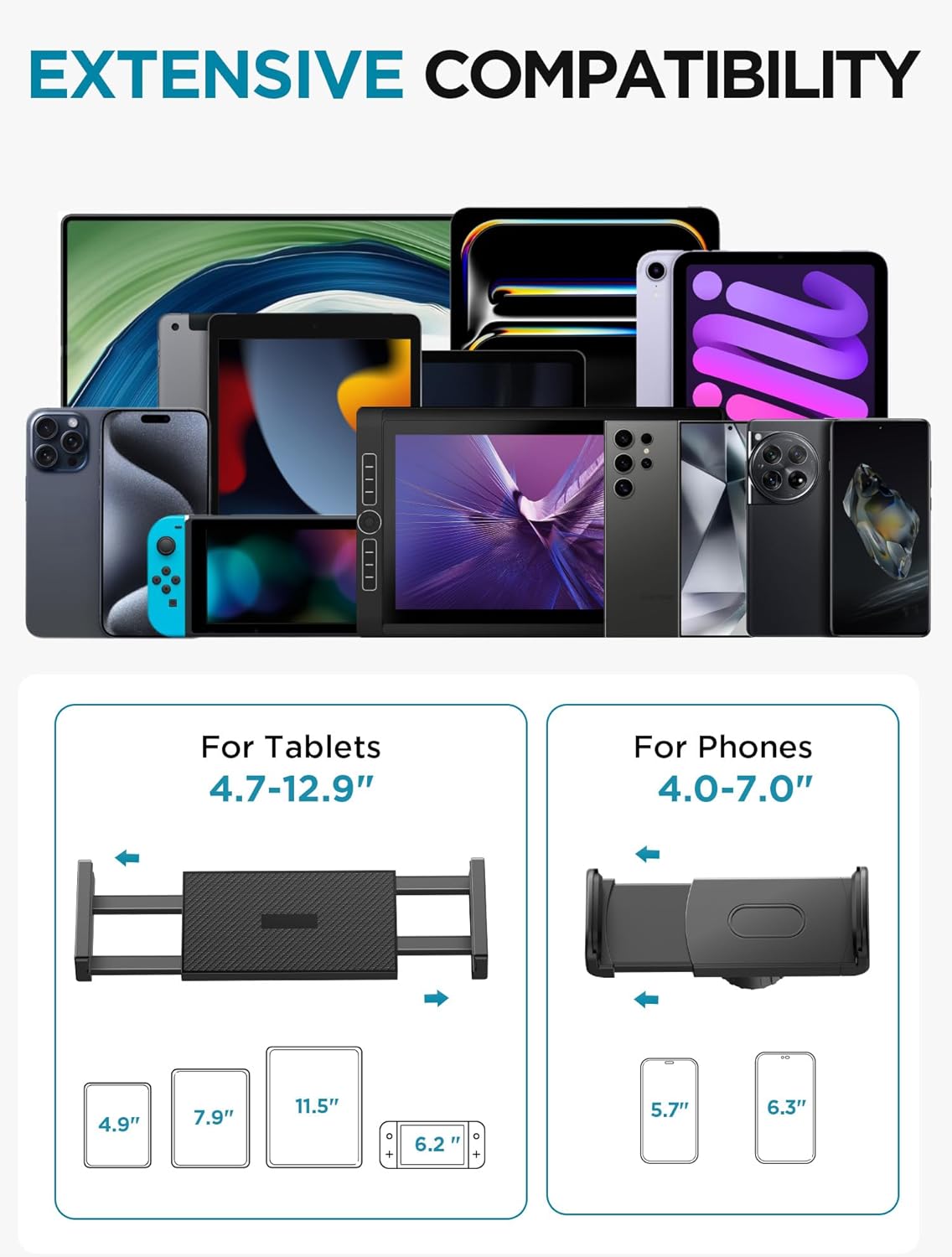 InnoGear Tablet Holder for Bed, Overhead Tablet Stand Phone Holder Tablet Mount for Desk 2 Clamps with Swivel Ball Head for iPad Kindle Switch Graphics Tablets 4-13" Devices