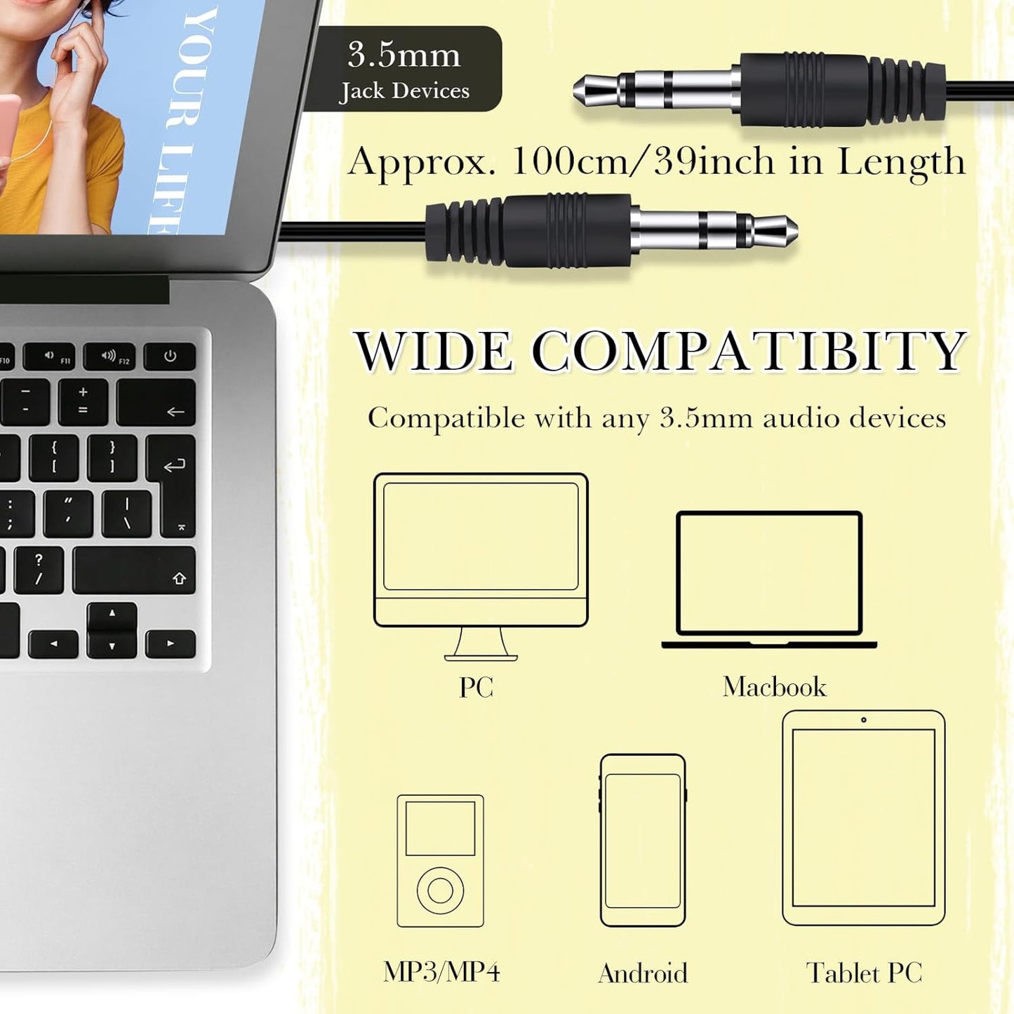 Kanayu 100 Pack Wired Earbuds Bulk for Classroom Ear Headphones Wired Basic Student Earbuds No Microphone with 3.5mm Jack for Kids Class Laptop School Library, Individually Bagged(Yellow)