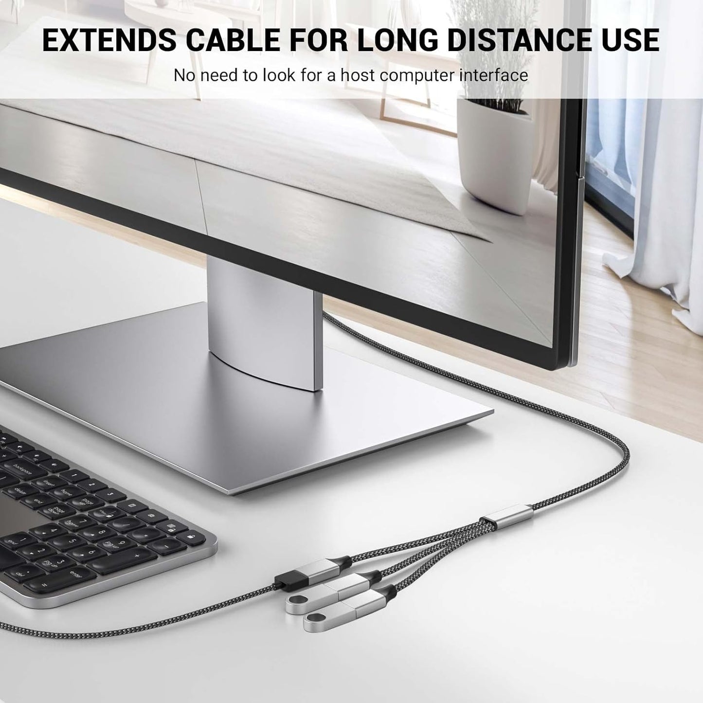 3.3FT USB A Male to 3 Female Extension Cable, USB Splitter 1 in 3 Out Support Charging and Data Transfer for Printer/Keyboard/Flash Drive/PlayStation/Laptop/LED Etc(Silver)