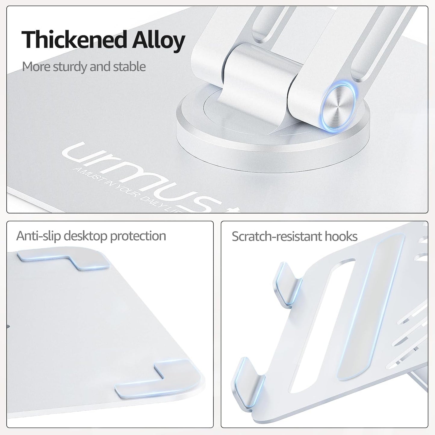 Urmust Height Adjustable Laptop Stand for Desk with 360°Rotating Base, Foldable & Portable Laptop Riser, Computer Accessories for Collaborative Work, Compatible with MacBook Pro, All Laptops 10-17"