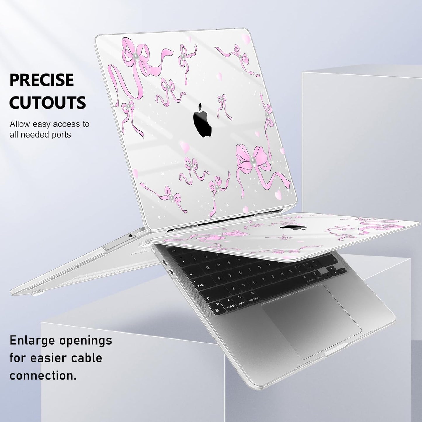 May Chen for MacBook Pro 13 inch Case 2022 2021 2020 Release A2338 M2 M1 A2289 A2251, Plastic Crystal Hard Shell Case Cover for MacBook Pro 13 inch Touch Bar Fits Touch ID, Pearl Bow