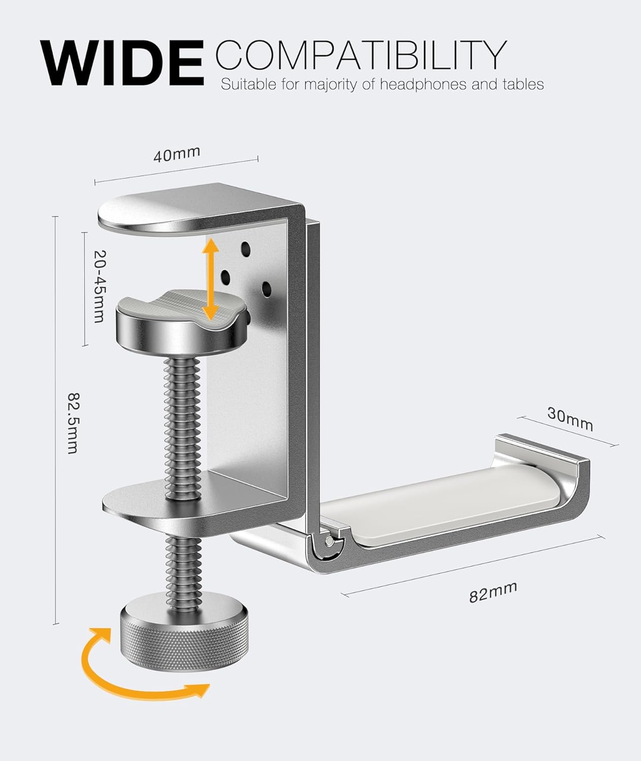 Foldable Headphone Stand and Hook – Aluminum Headset Holder Clamp Mount Under Desk, Universal Fit for Gaming Headphones, Space-Saving Hanger Organizer