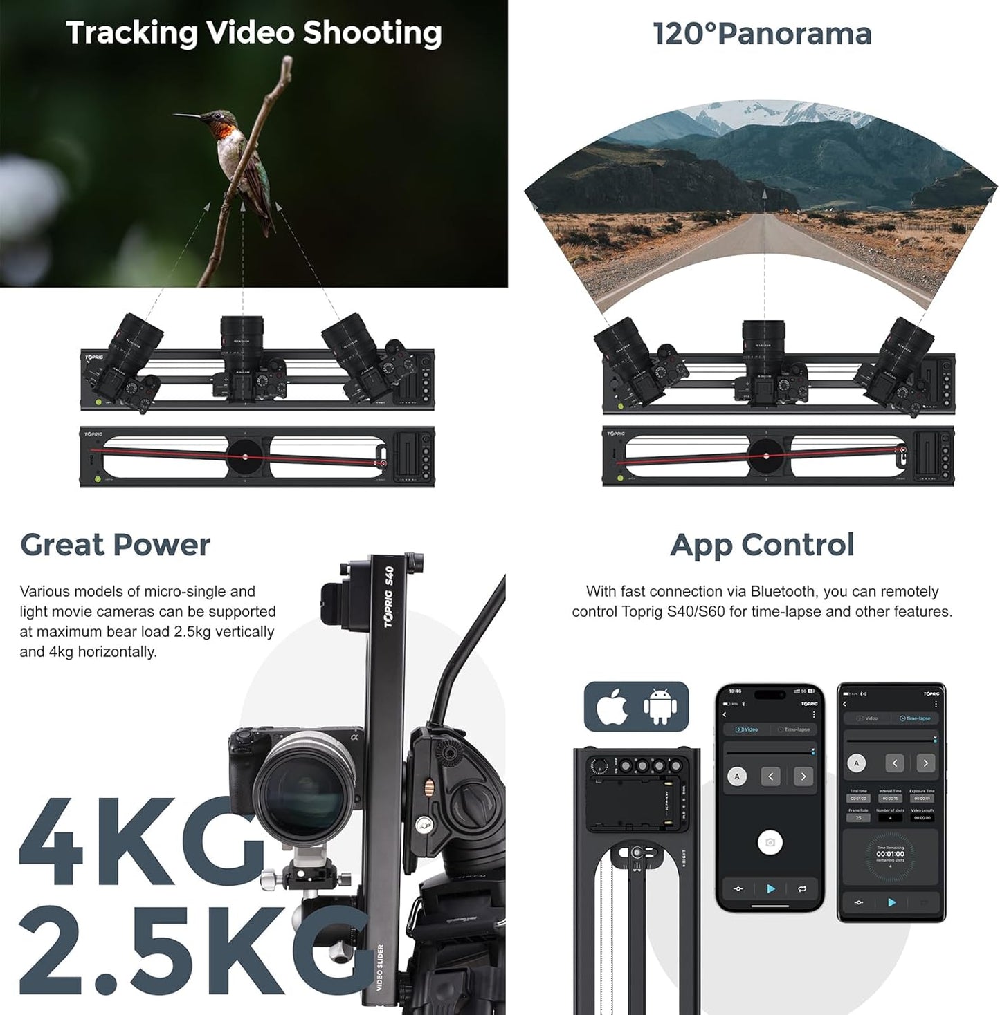 Accsoon Toprig S40 Motorized Camera Slider 40cm/16 App Wireless Control Carbon Fiber Dolly Rail Slider Support IME Lapse Photography