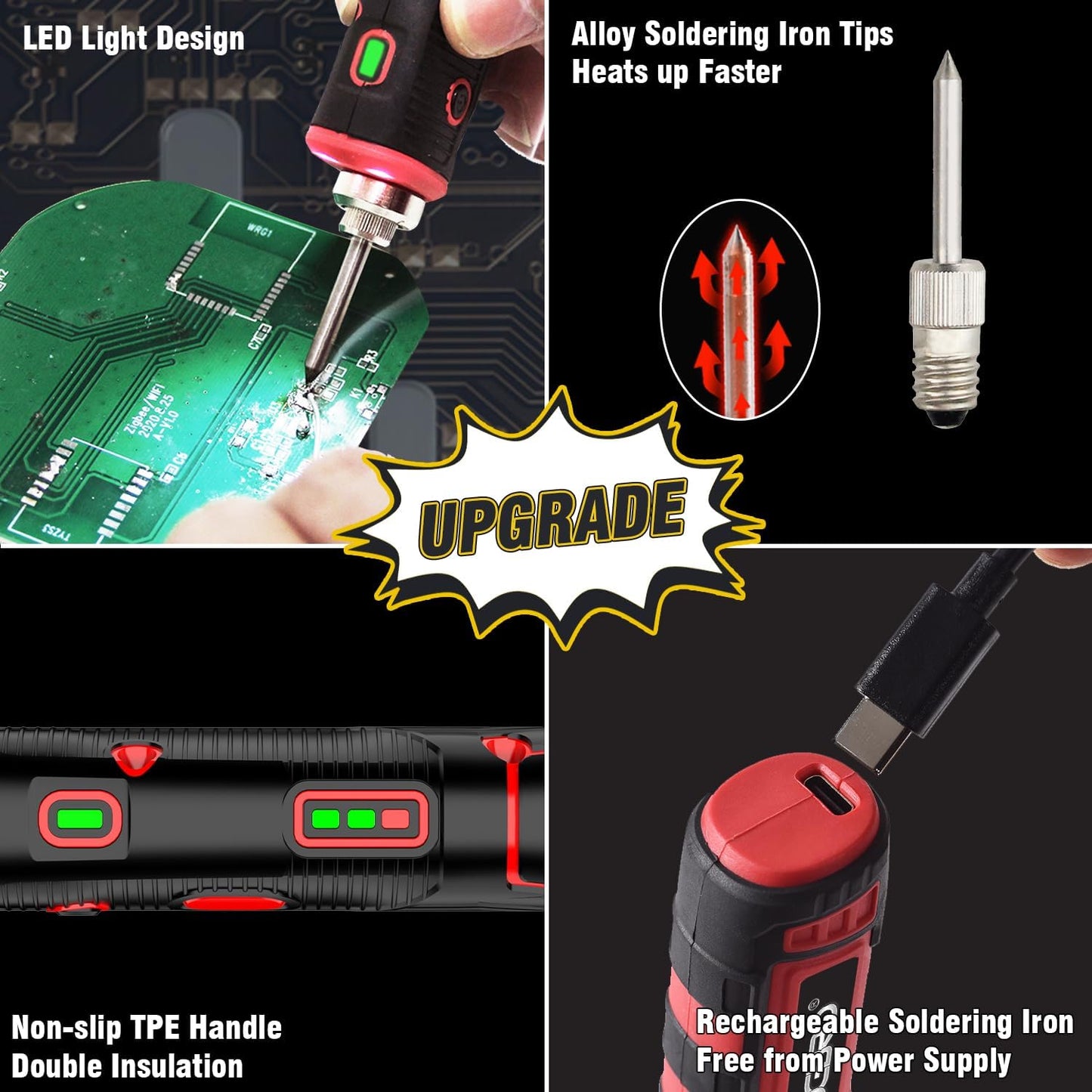 FrogBro Upgrade 11W 2500mAh Cordless Soldering Iron Kit, Max 968℉ Fast Heating Portable, USB Rechargeable High Capacity with Touch Sensor & LED Spotlight