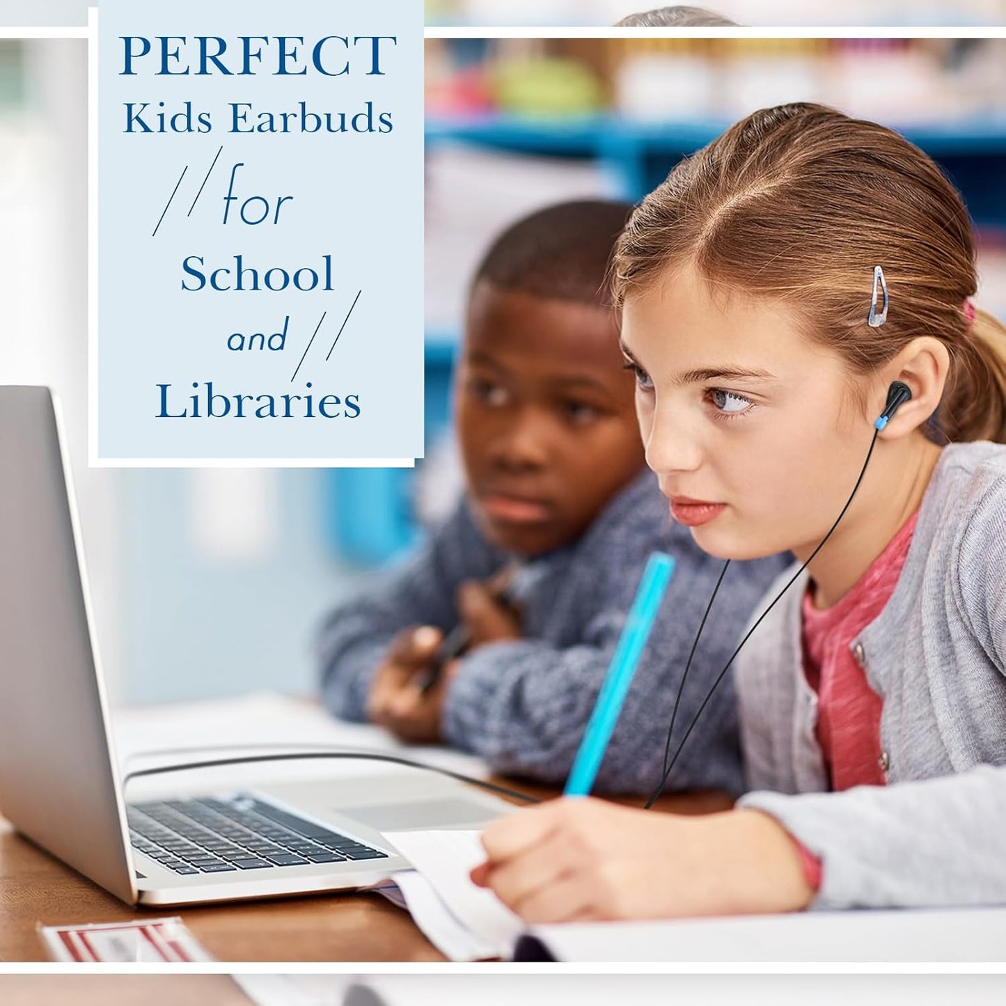 Kanayu 100 Pack Wired Earbuds Bulk for Classroom Ear Headphones Wired Basic Student Earbuds No Microphone with 3.5mm Jack for Kids Class Laptop School Library, Individually Bagged(Blue)