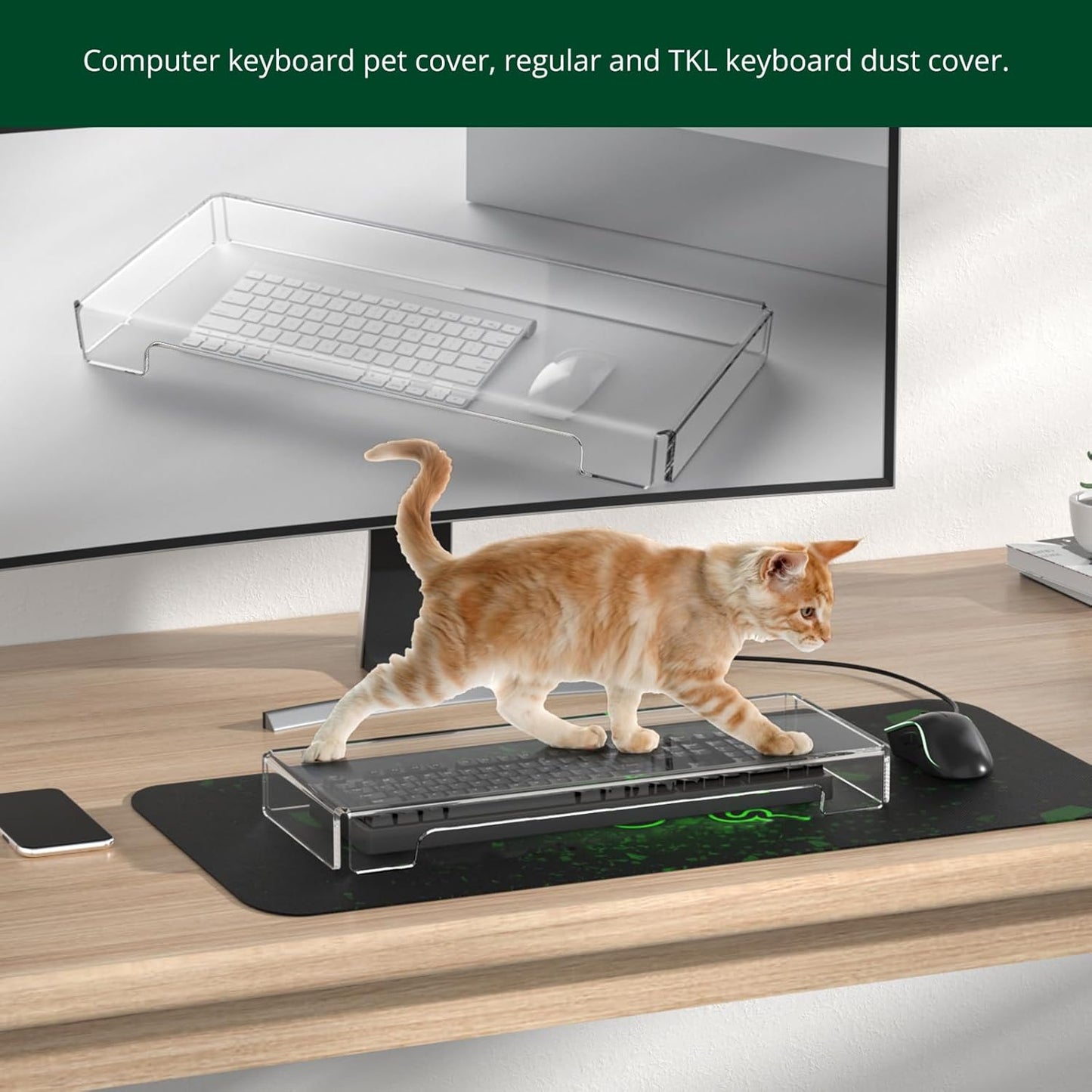 Acrylic Computer Keyboard Cover, Mechanical Keyboard Dust Cover PC Keyboard Cat Protector, Cat Keyboard Protector (1 Pack, Clear)