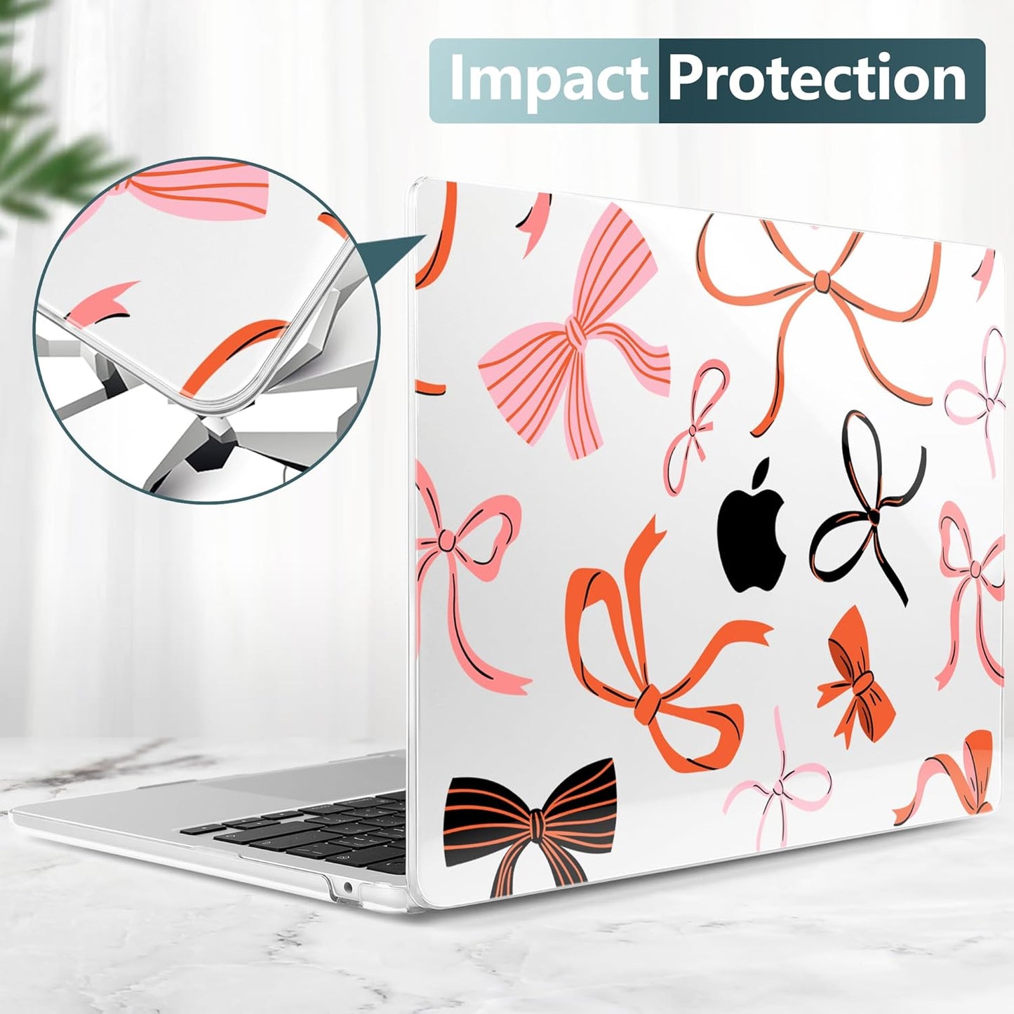 TWOLSKOO Compatible with M4 MacBook Air 13.6 inch Case 2025-2022 Release M4 A3240 M3 A3113 M2 A2681, Plastic Hard Shell & Keyboard Cover & Type C Adapter & Screen Protector, Red Bows