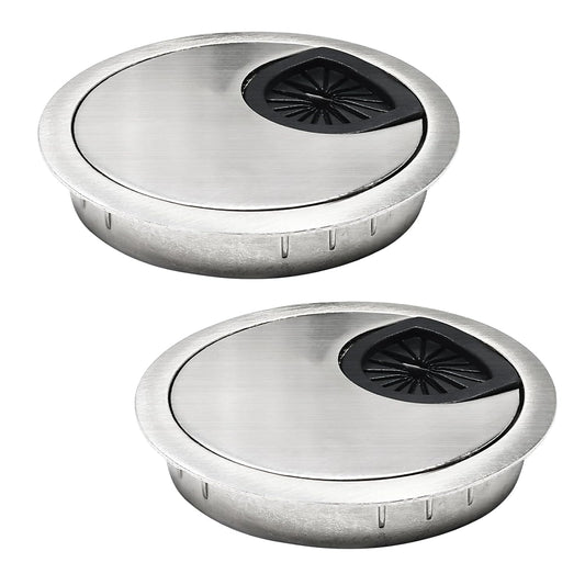 2 Pcs Desk Grommet 2-3/8" / 60 mm, Desk Cord Hole Cover, Cable Grommet Metal Zinc Alloy Materilal, Desk Hole Grommet for Home & Office Pc, Detachable Cable Cord Organizer-Brushed Silver